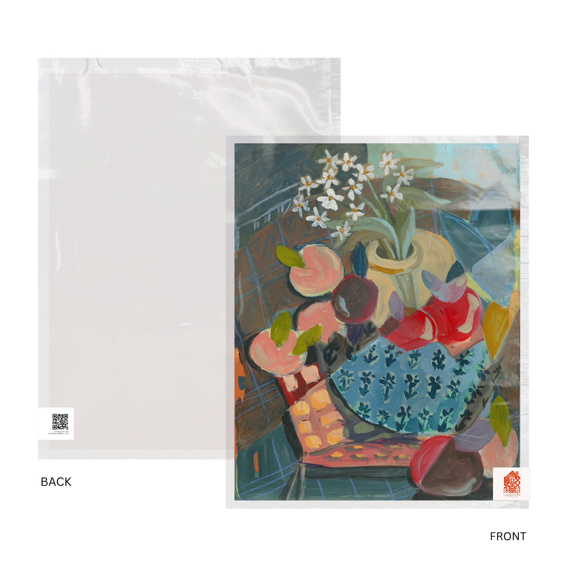 Moody Still Life print, Abstract Flowers & Fruit Art Print: 8″×10″