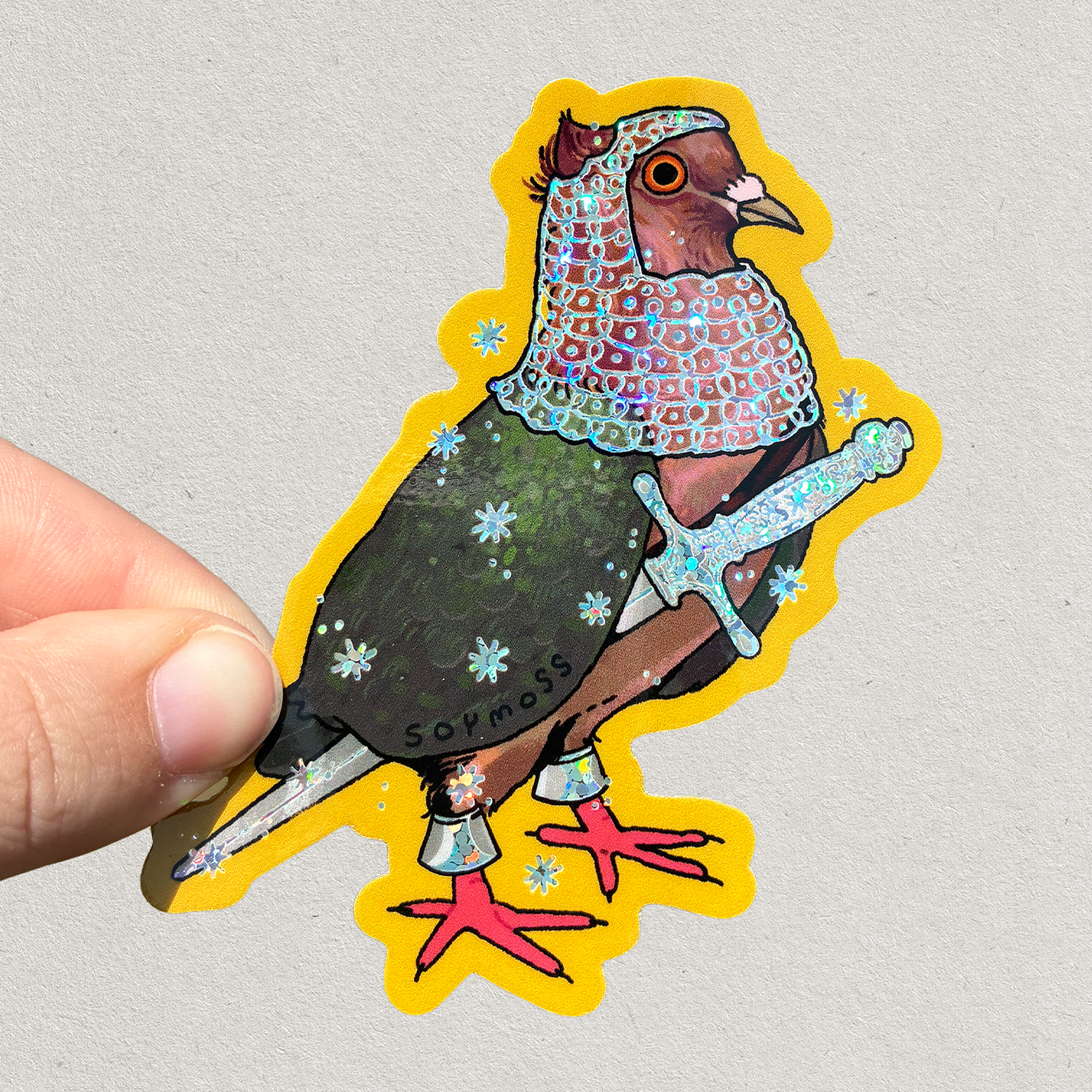 Archangel Pigeon in Armor Glitter Sticker