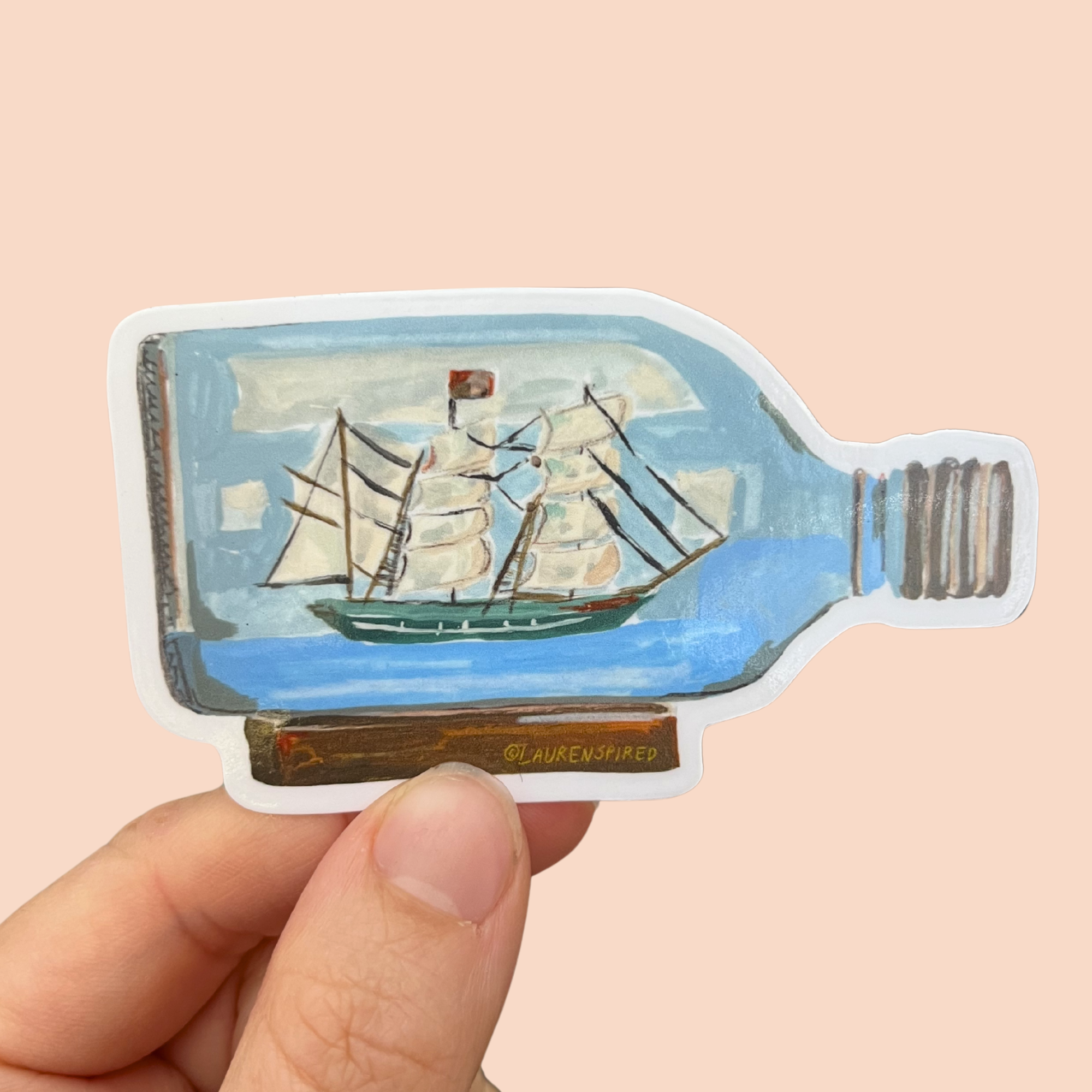 Ship in a Bottle Vinyl Sticker, Boat Sticker, Nautical
