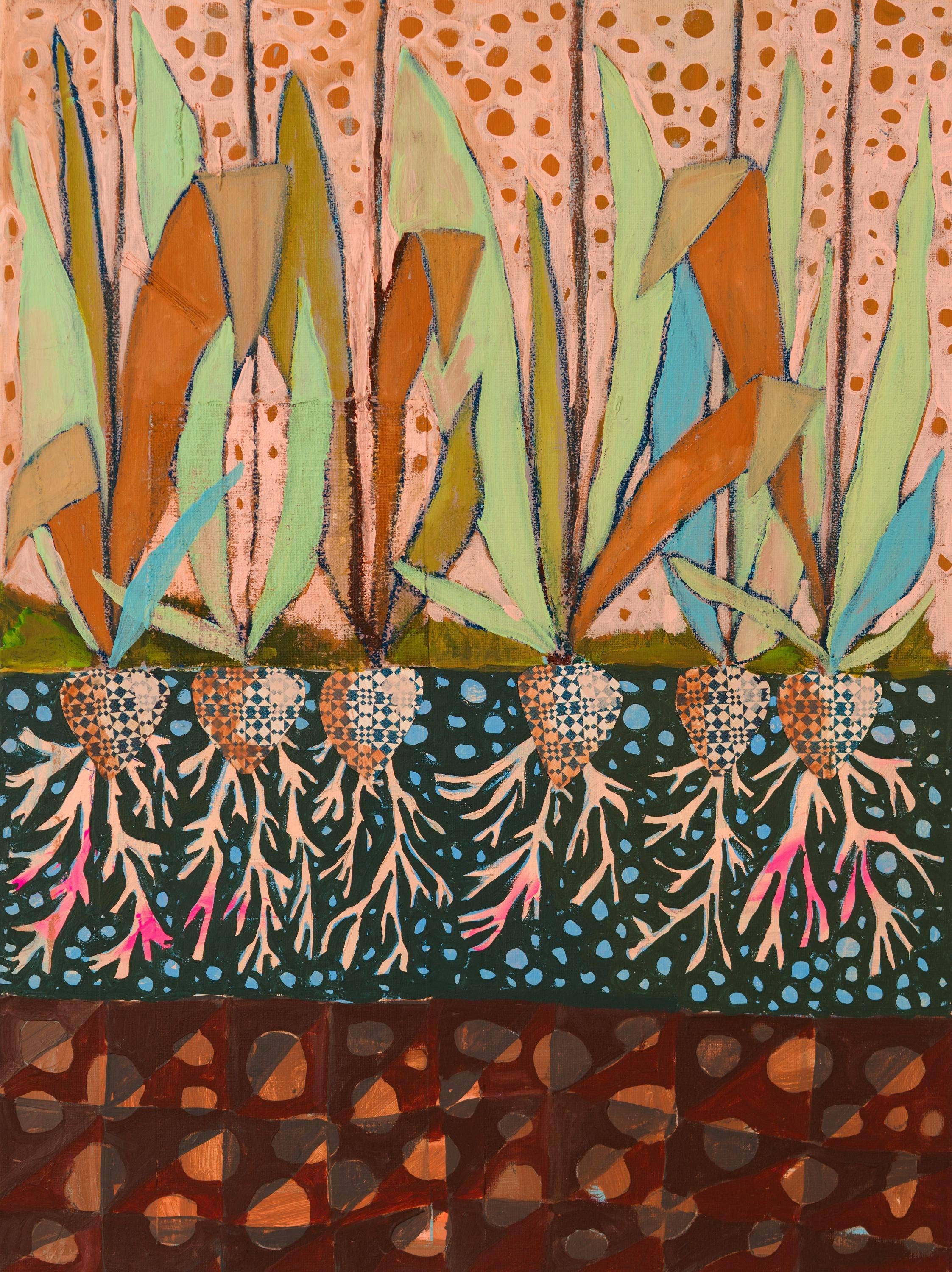 Tulip Bulbs, Floral Wall Art, quilt art, colorful print: 8″×10″