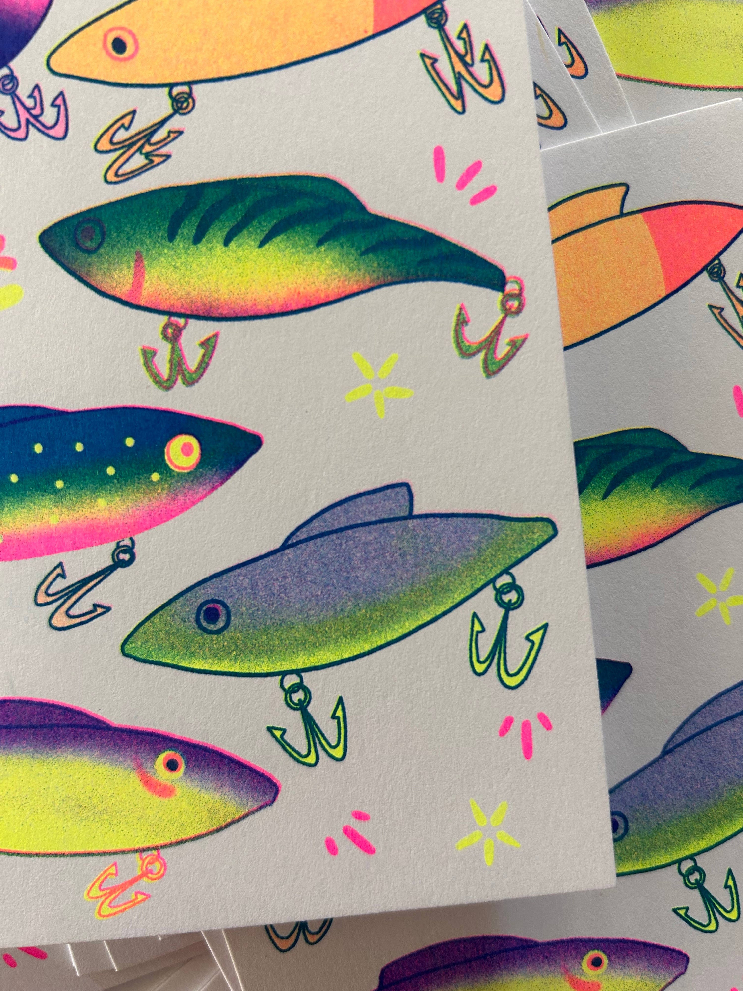 You're a Keeper (Fishing Lures) - Risograph Greeting Card 