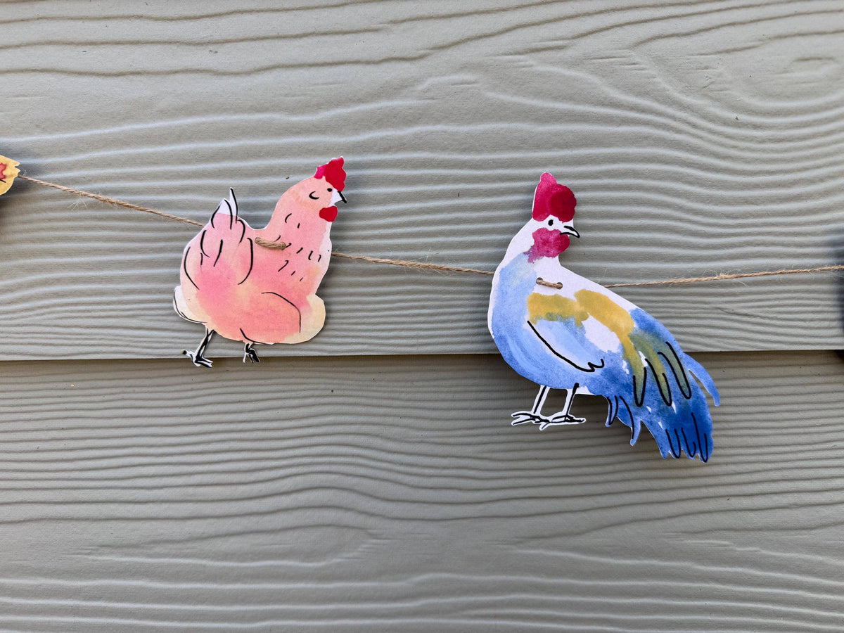 Chicken garland - Illustrated paper garland, Nature Lover Bunting