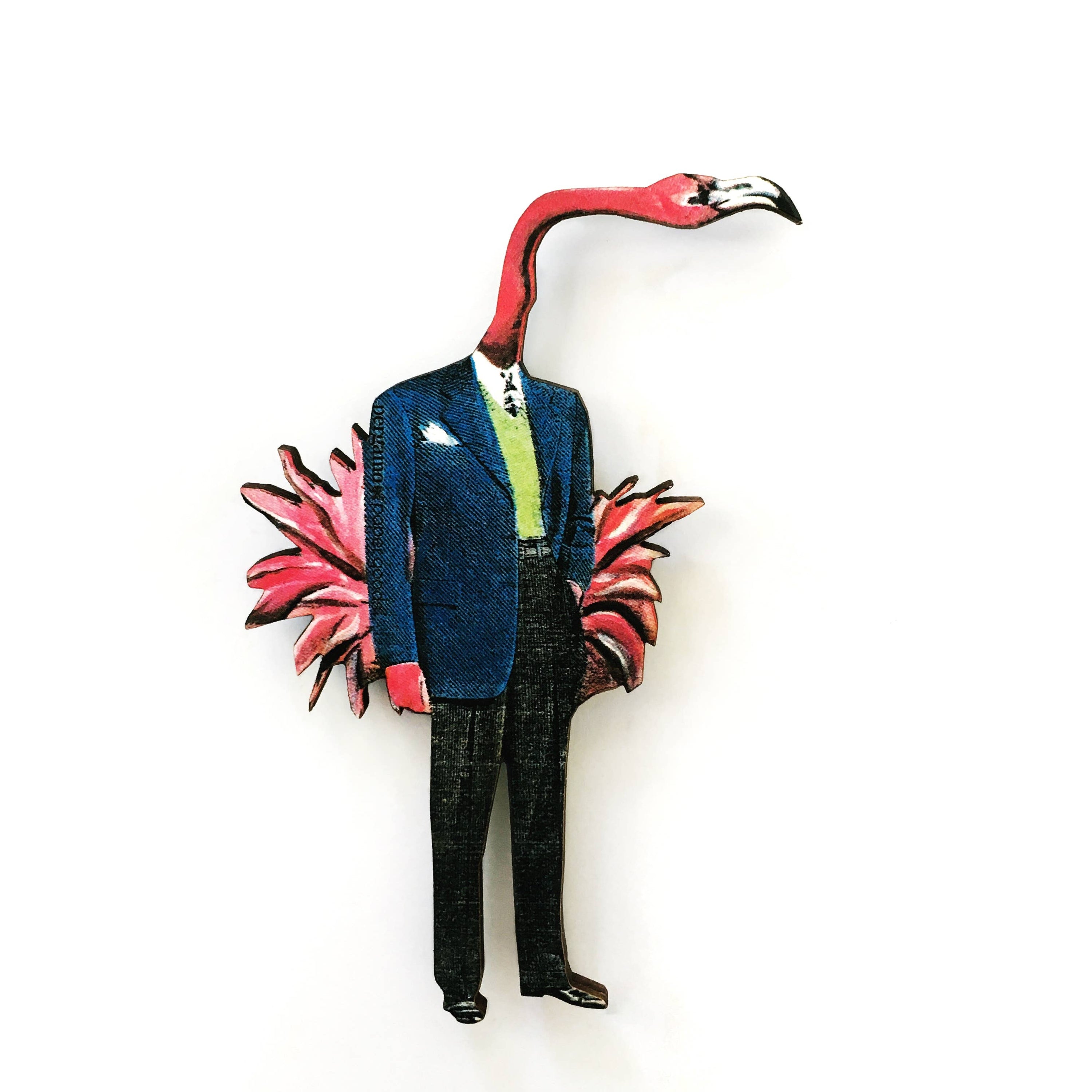 Flamingo Man Wood Magnet
