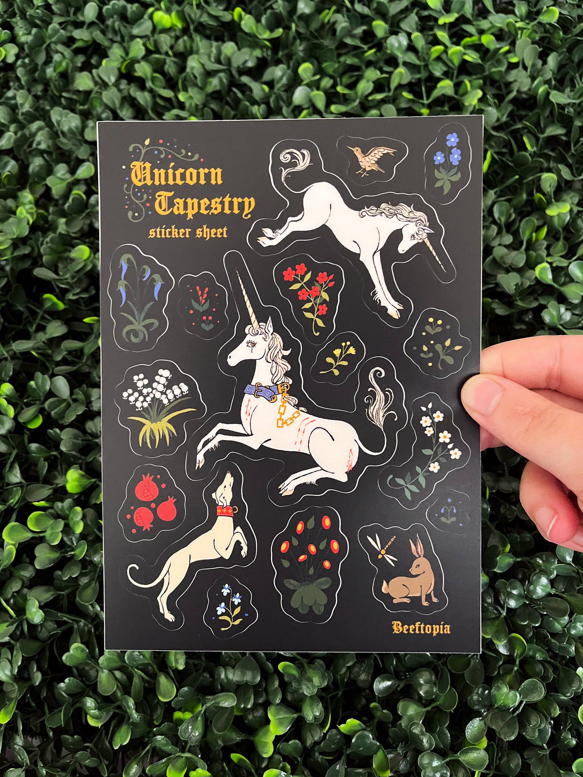 Unicorn Tapestry Medieval Waterproof Vinyl Sticker Sheet