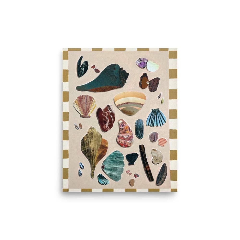 Pink Shell Art Print, Quilt Art, Beach Art, Seashell Art: 8″×10″