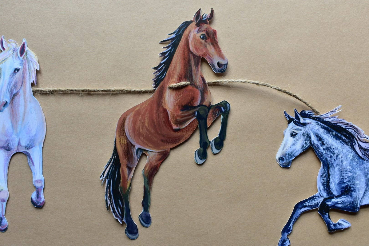 Horse Garland - illustrated paper garland - equestrian party decor - horse lover gift