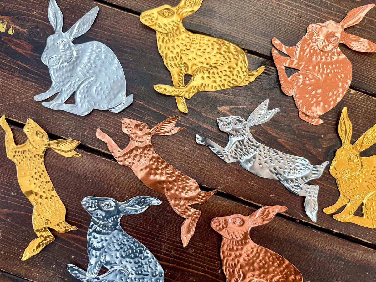 Rabbits DIY Tin Embossing Kit - DIY embossed metal foil craft kit - makes tin garland, ornaments & decorations