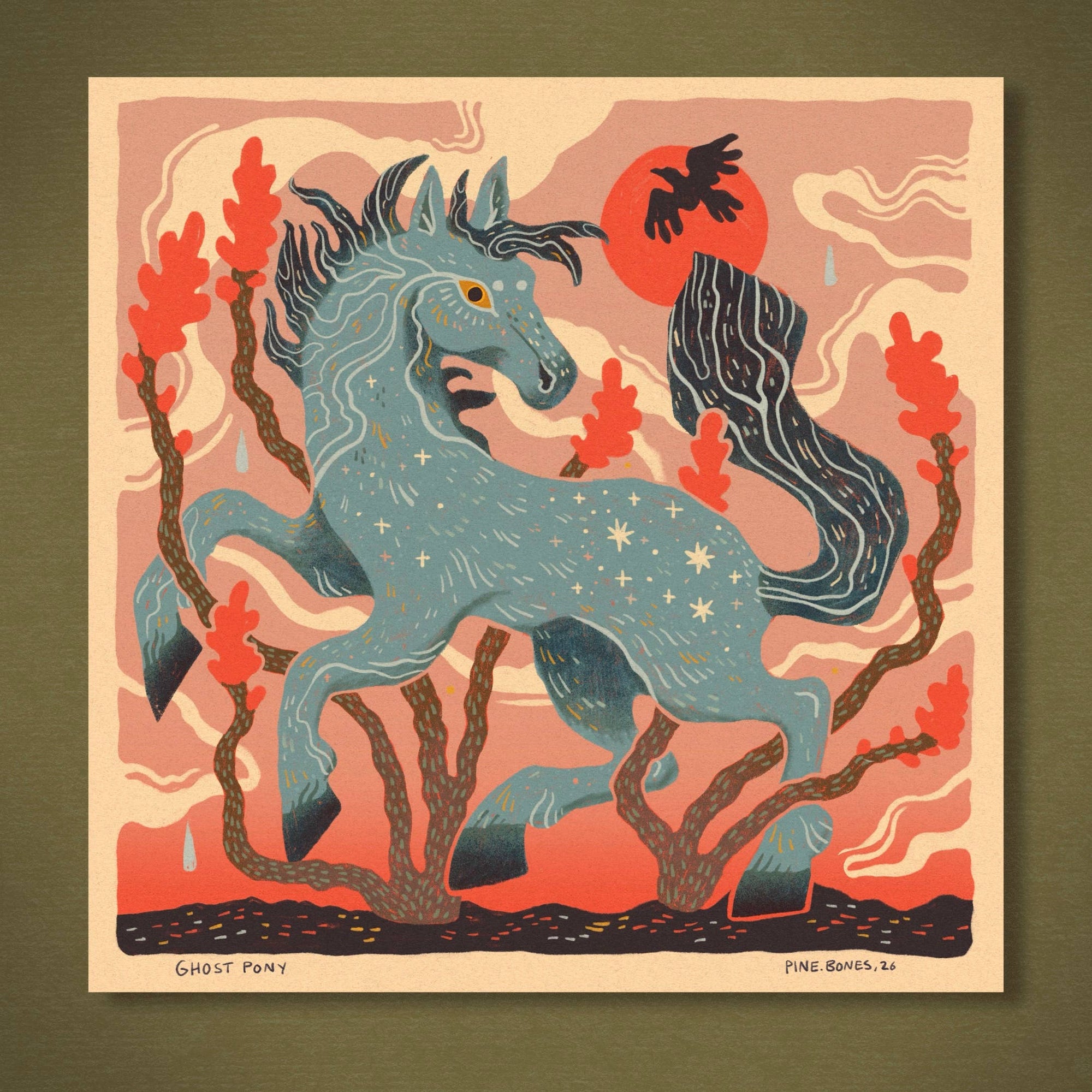 Wild Horse & Ocotillo - 8x8 Nature Wilderness Art Print  