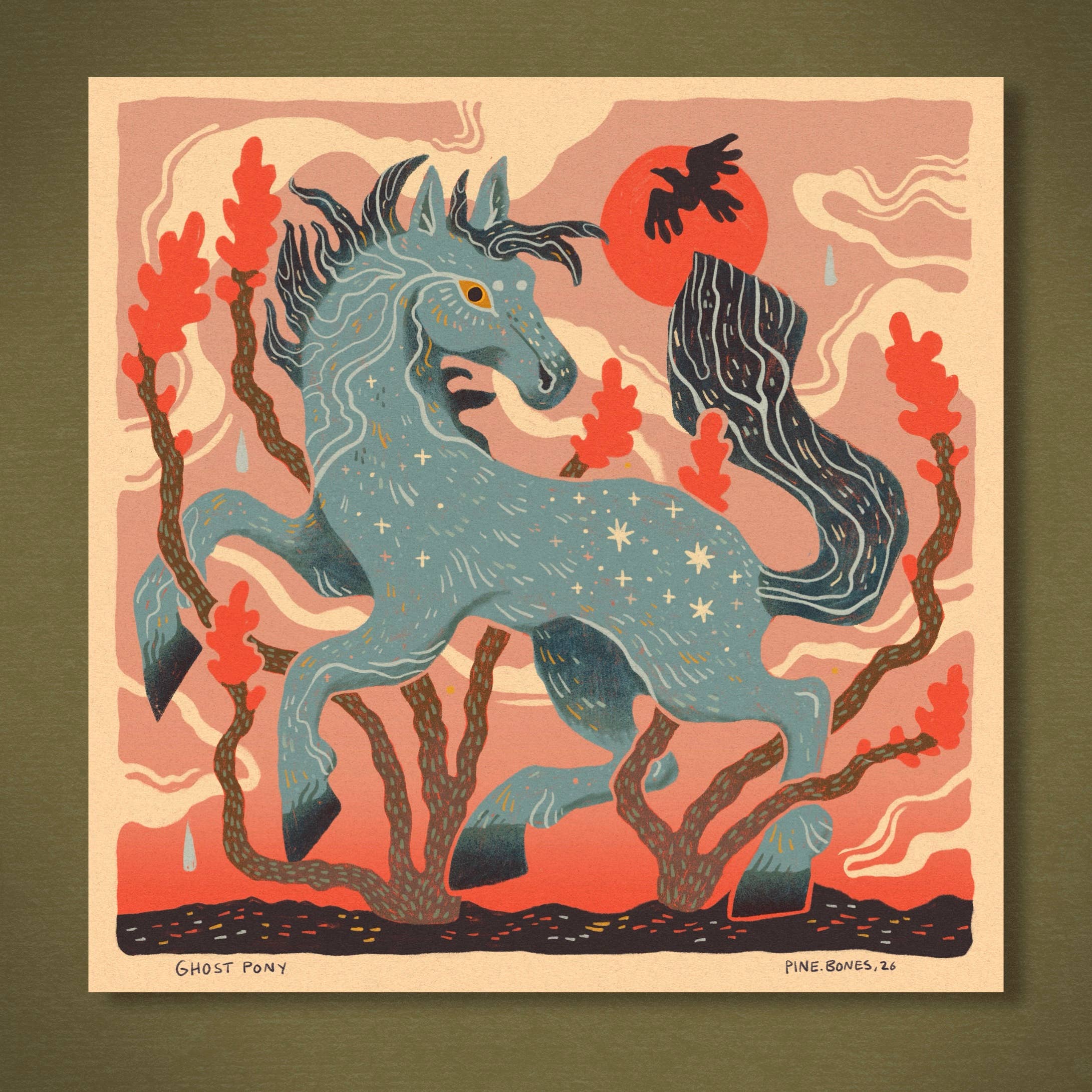 Wild Horse & Ocotillo - 8x8 Nature Wilderness Art Print  