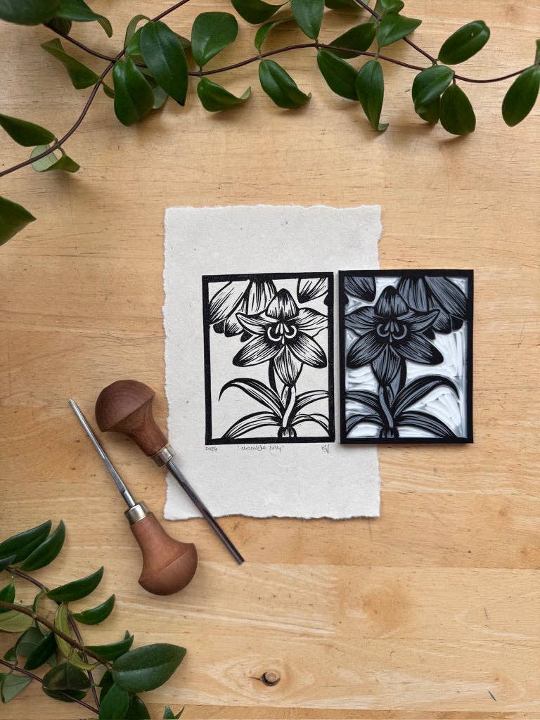 Chocolate Lily Mini Print: Natural White