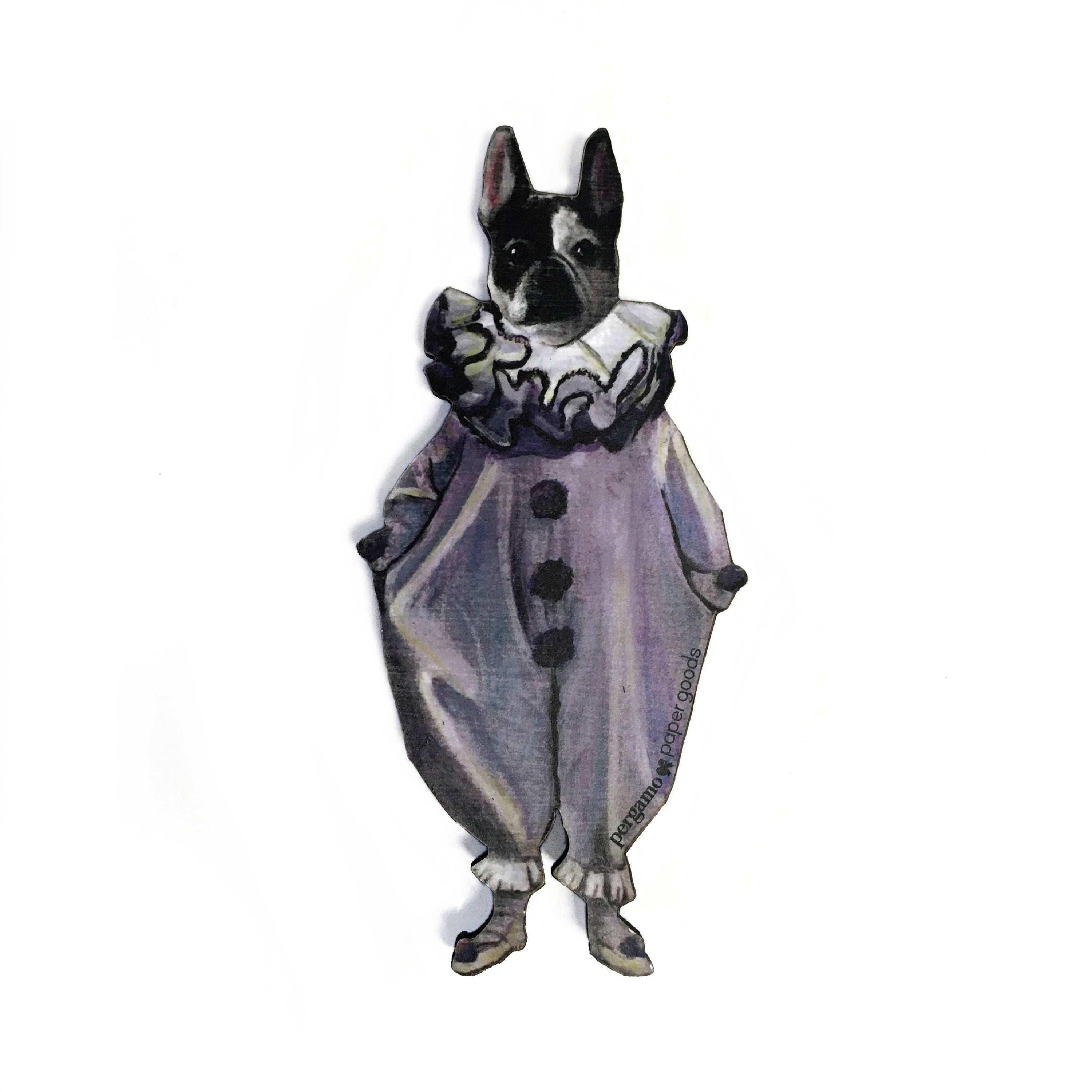 Frenchie Dog Laser Cut Wood Magnet (French Bulldog Clown)
