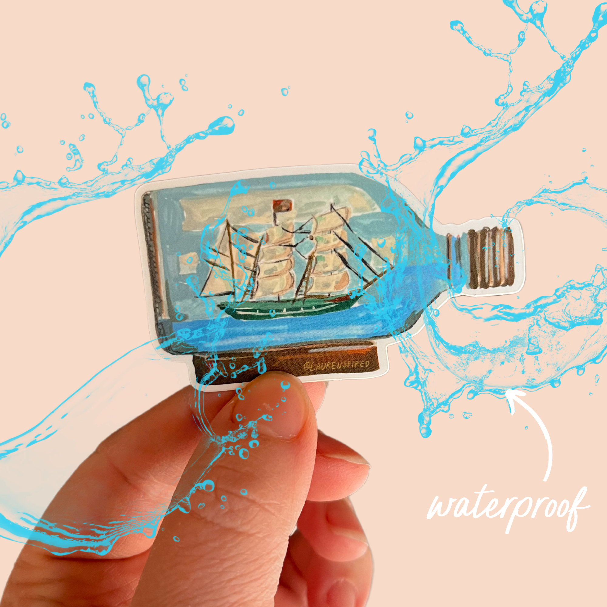 Small Ship in a Bottle Vinyl Sticker, Boat Sticker, Nautical