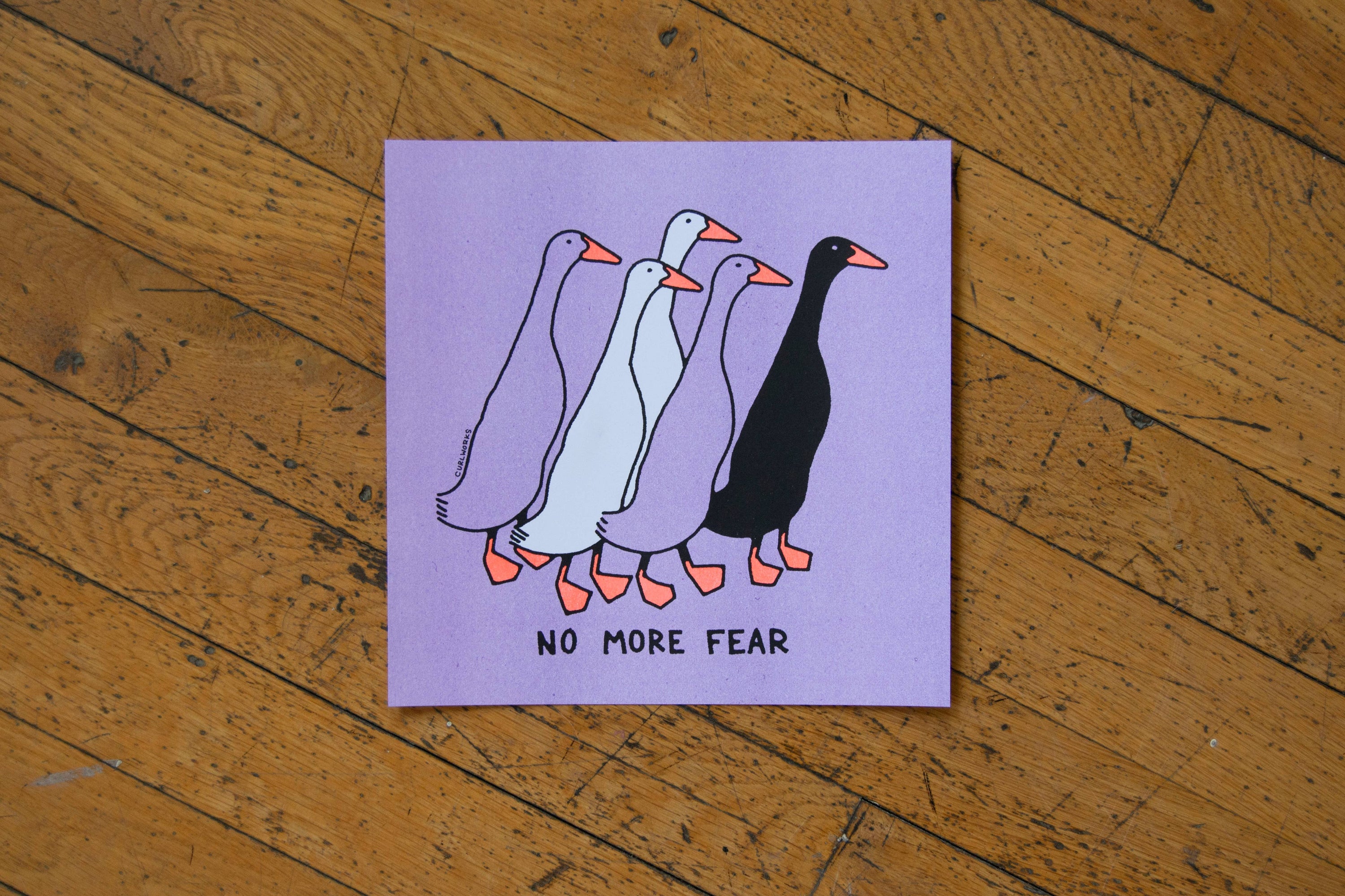 "No More Fear" Runner Ducks Risograph Print