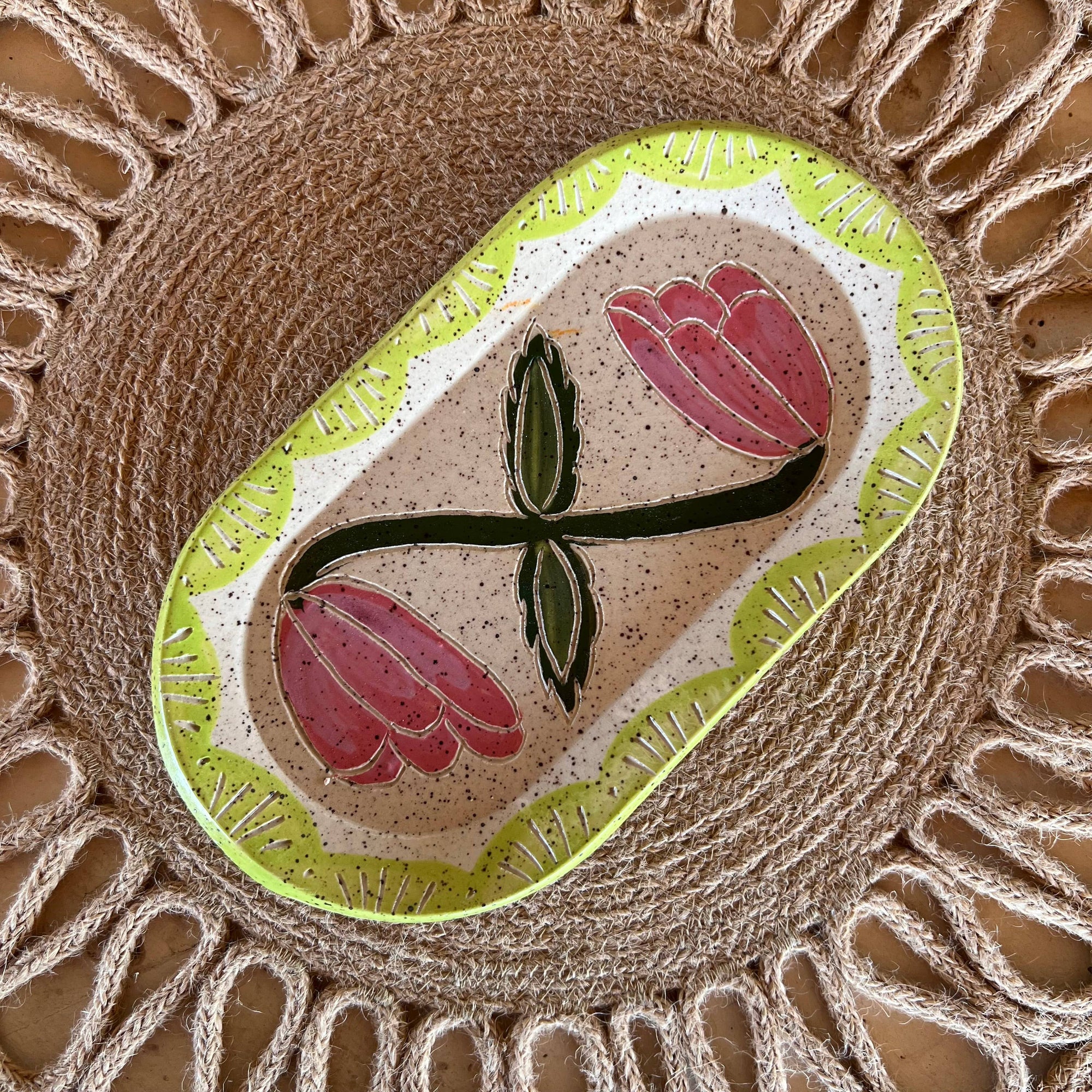 Zig-Zag Floral Sgraffito Trinket Dish