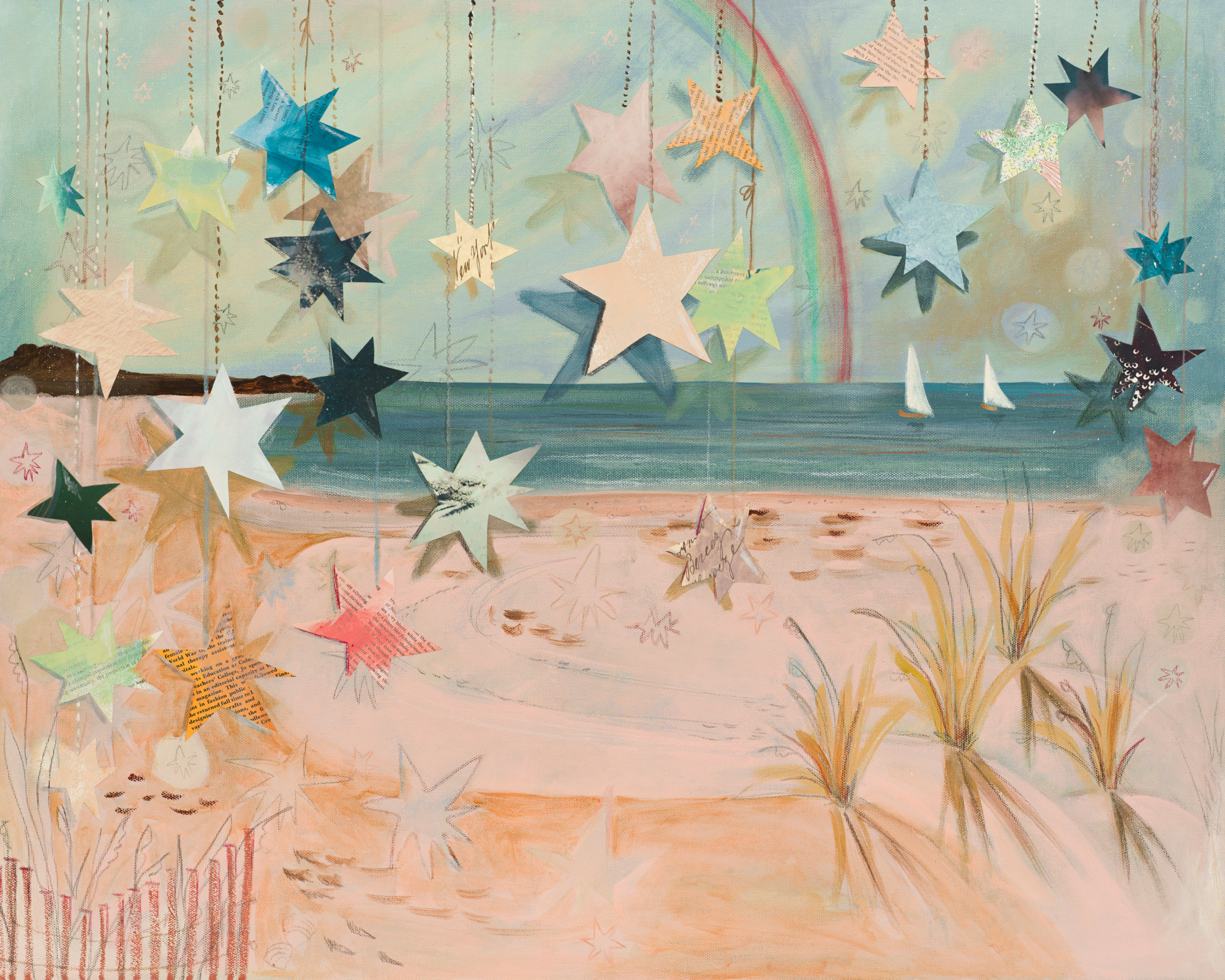 Pink Beach Art Print, Magical Nursery Art, Pastel Coastal: 8x10 inches
