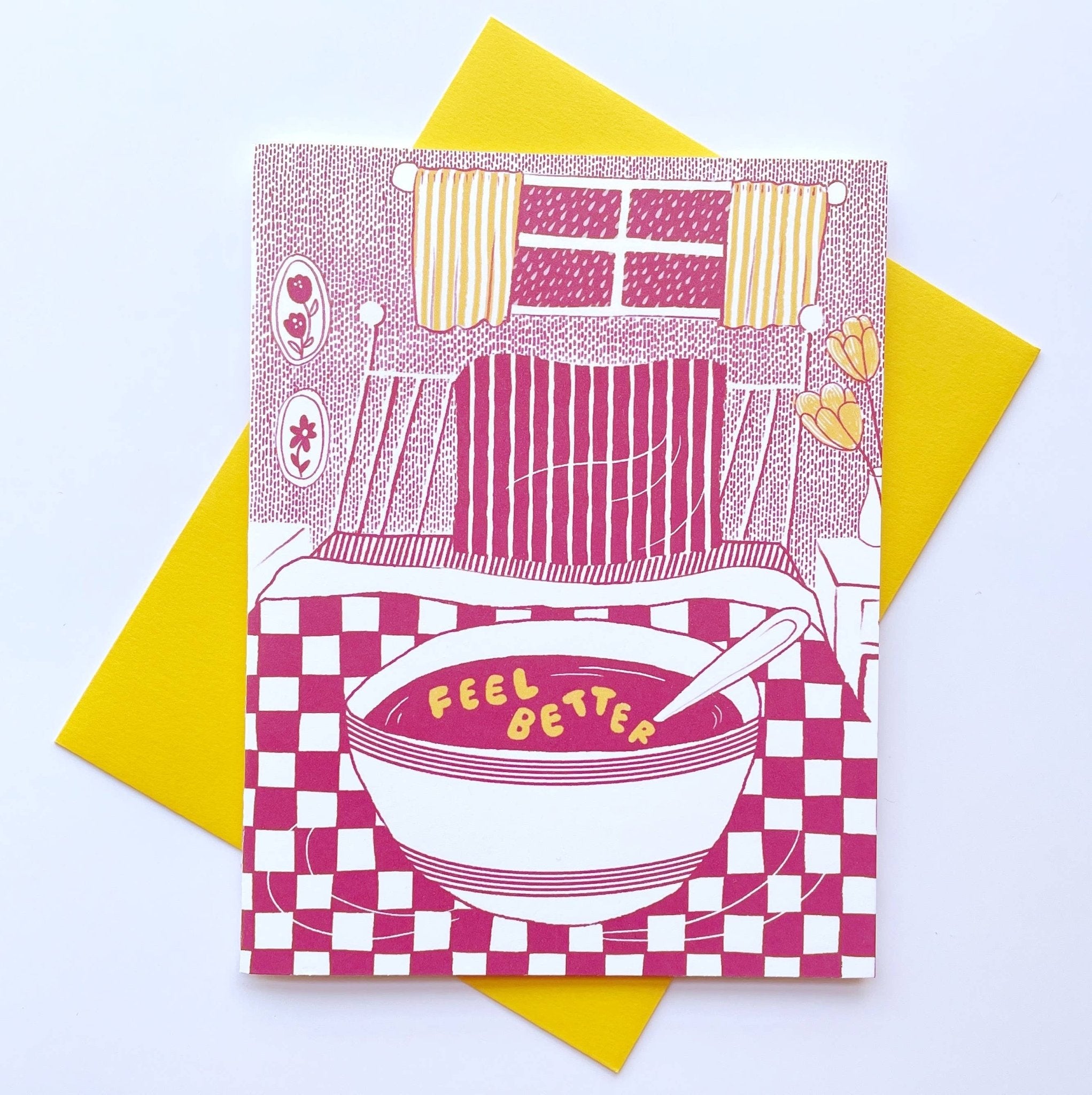 Kendra Lee Miller Art - Feel Better Alphabet Soup in Bed Get Well Greeting Card - VISUAL INDEX