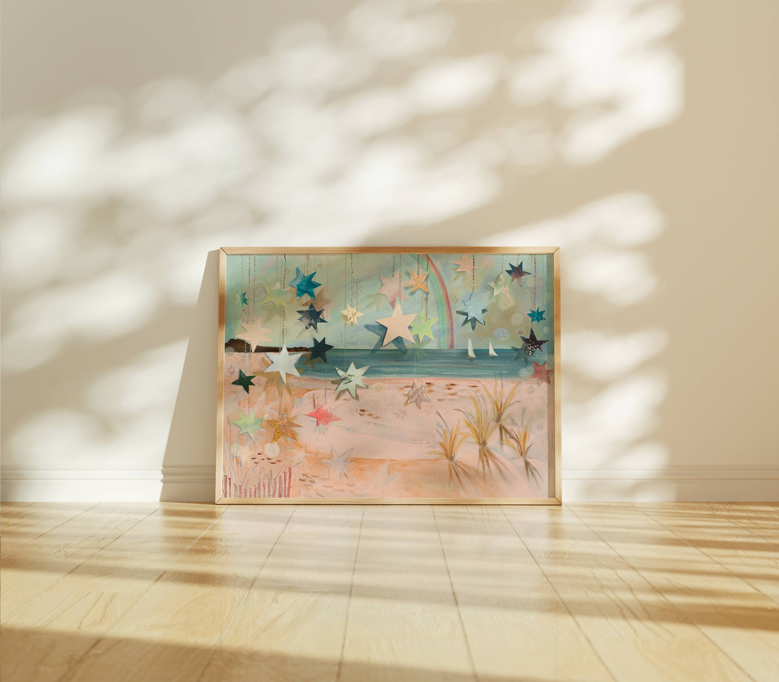 Pink Beach Art Print, Magical Nursery Art, Pastel Coastal: 8x10 inches