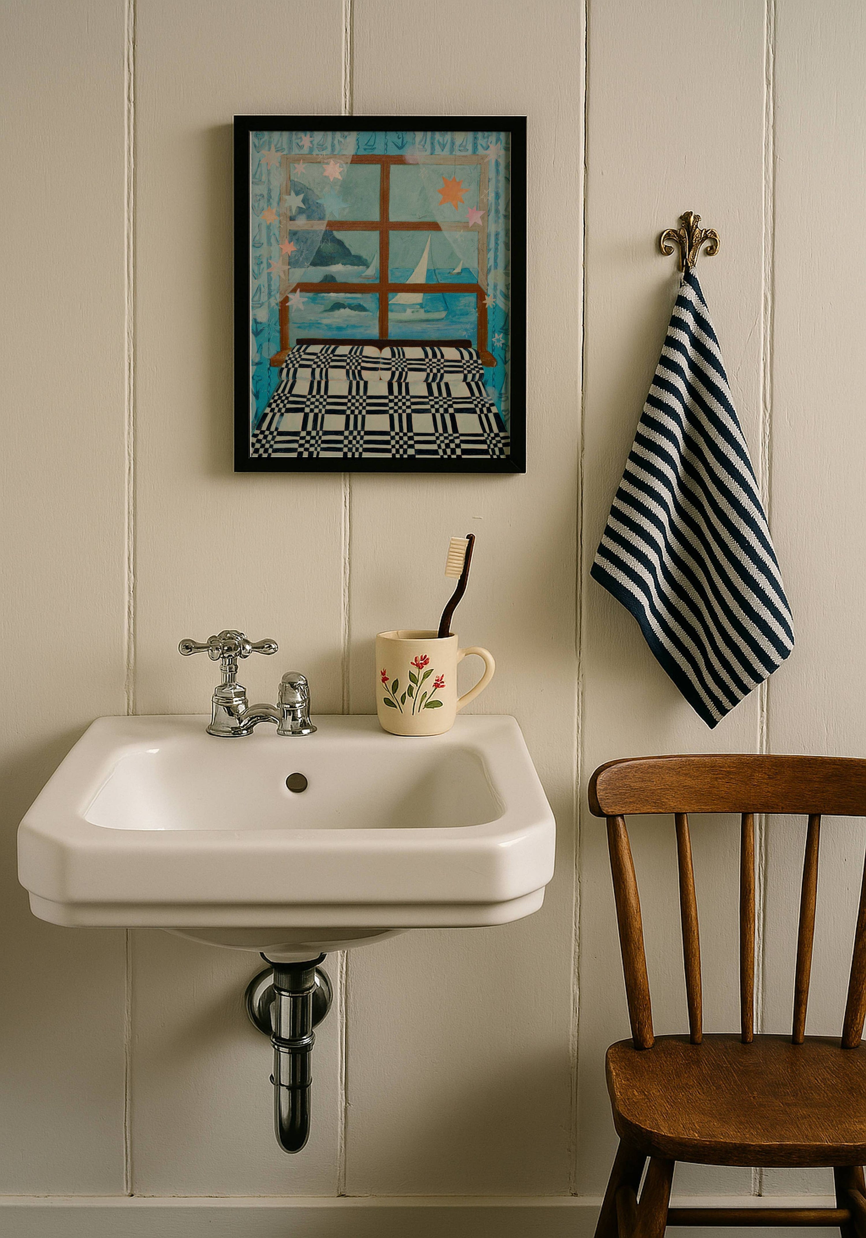 Blue Sailboat painting, coastal wall art, nautical art: 8″×10″