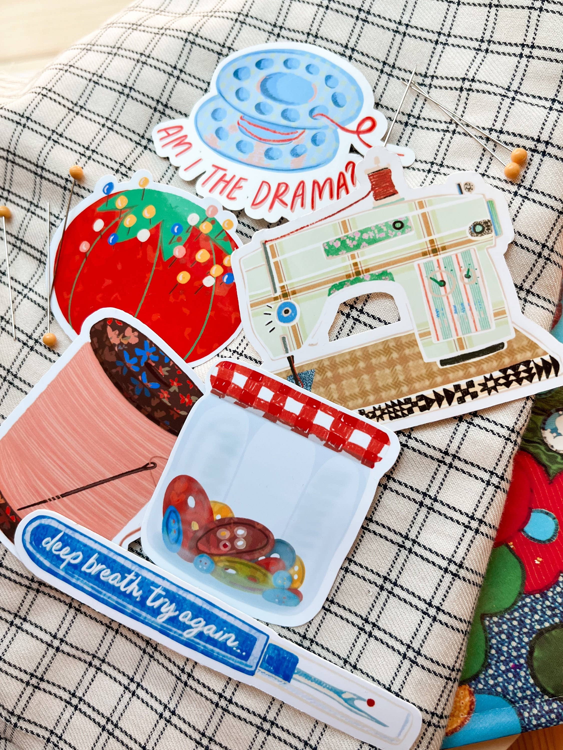 Blue Spool Of Thread Vinyl Stickers, Quilting Sewing Sticker