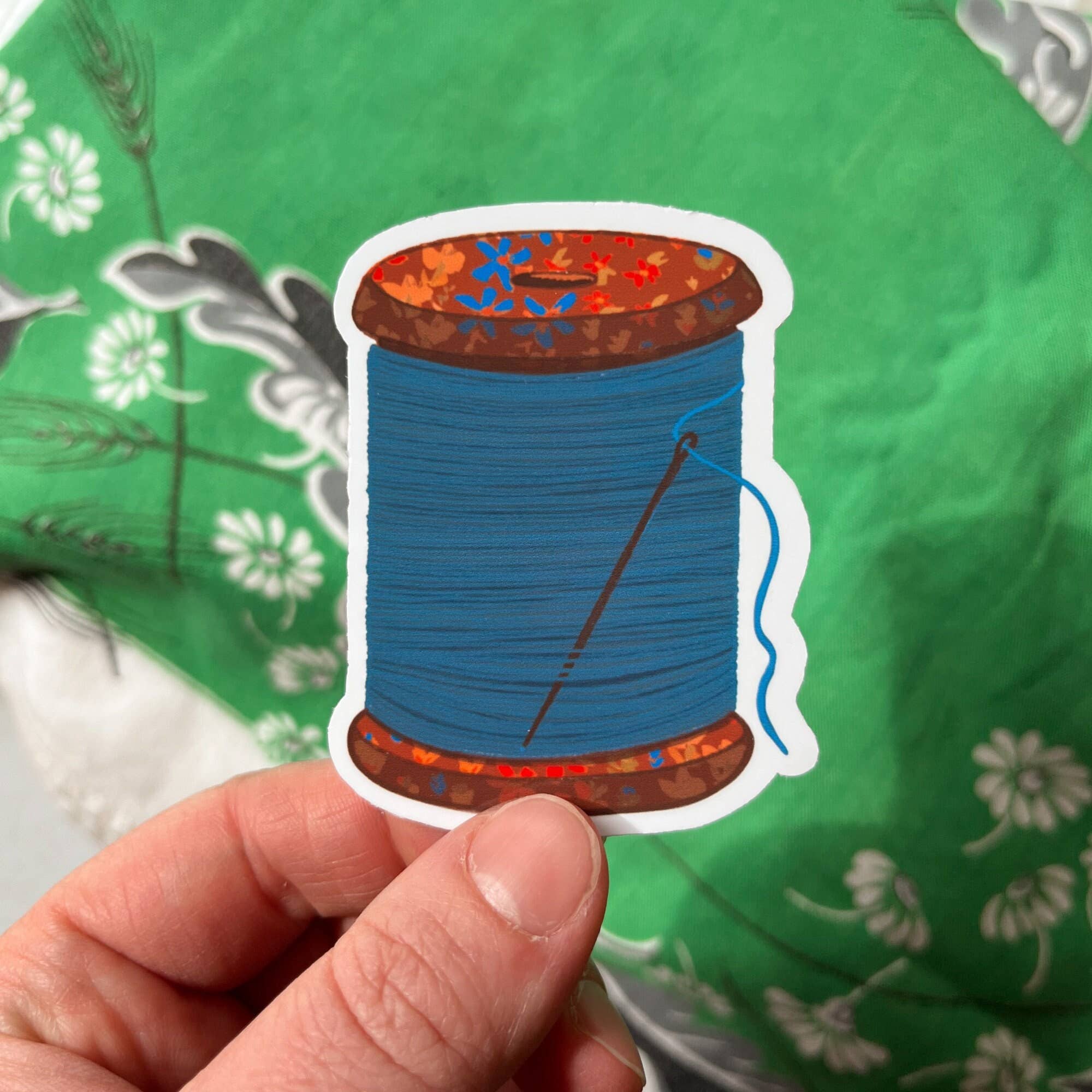 Blue Spool Of Thread Vinyl Stickers, Quilting Sewing Sticker