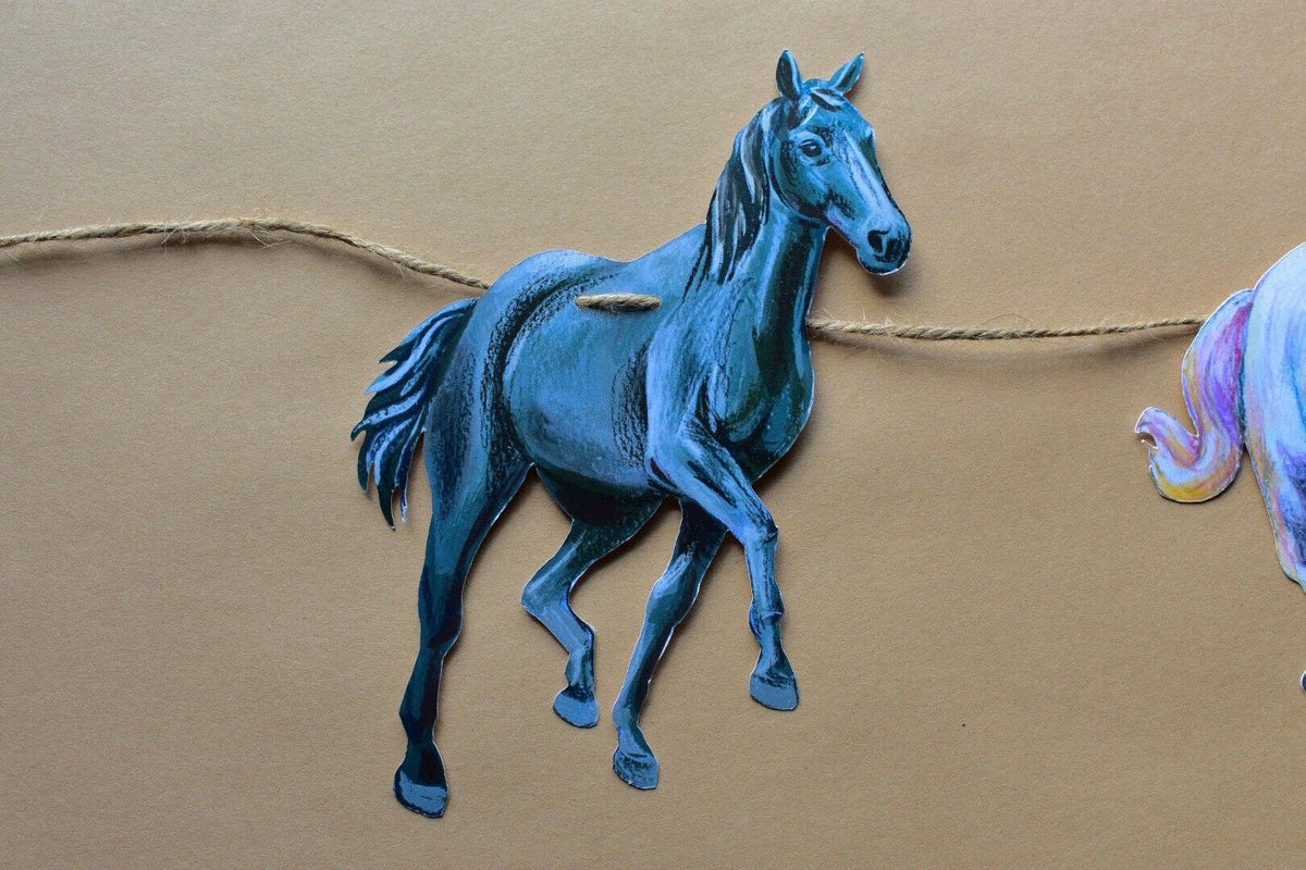 Horse Garland - illustrated paper garland - equestrian party decor - horse lover gift