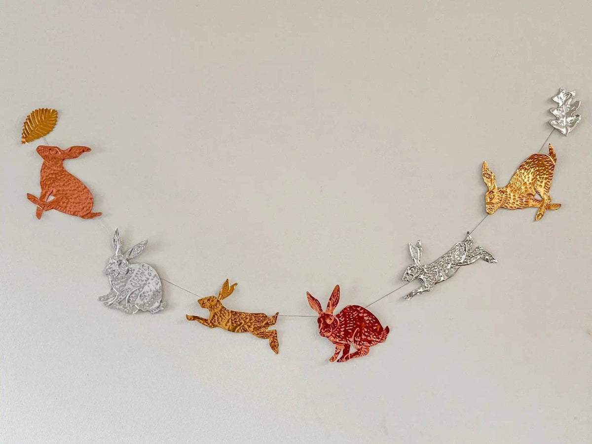 Rabbits DIY Tin Embossing Kit - DIY embossed metal foil craft kit - makes tin garland, ornaments & decorations
