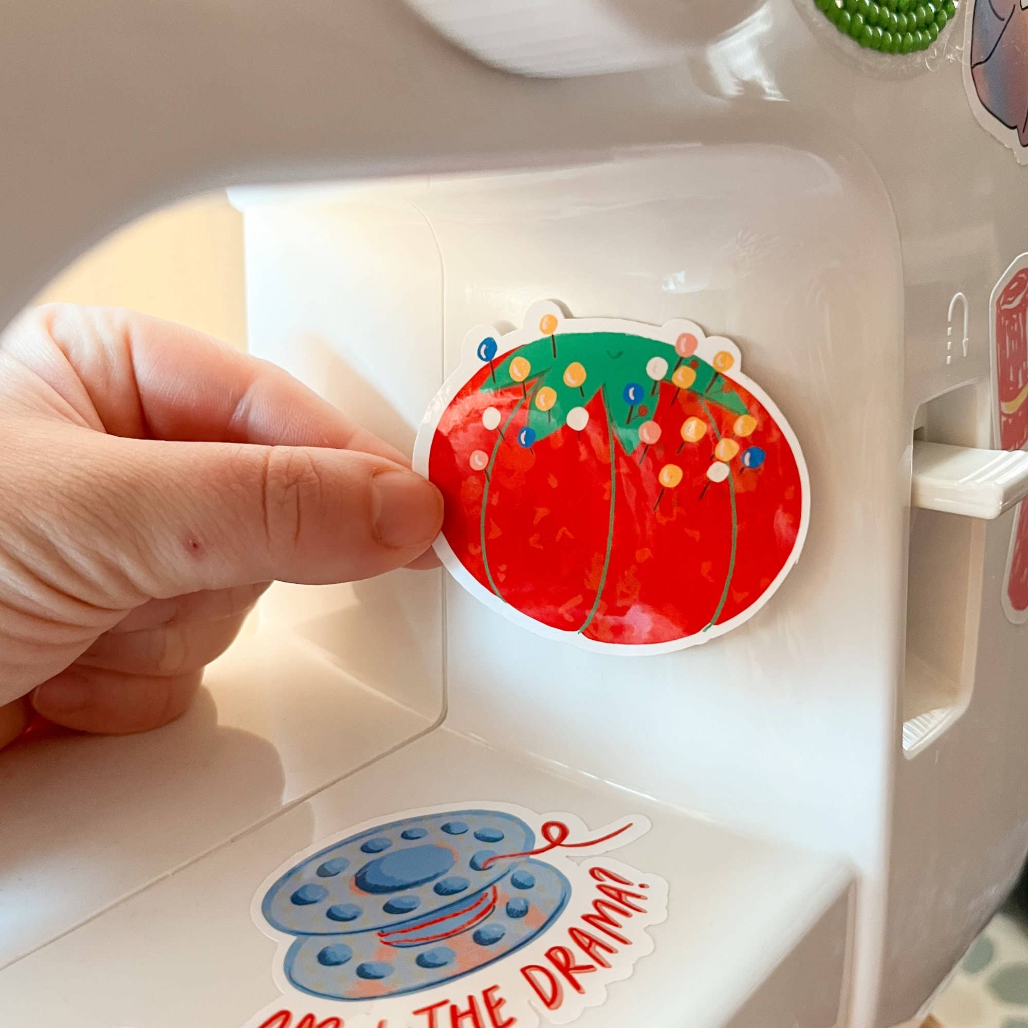 Red Pin Cushion Sticker