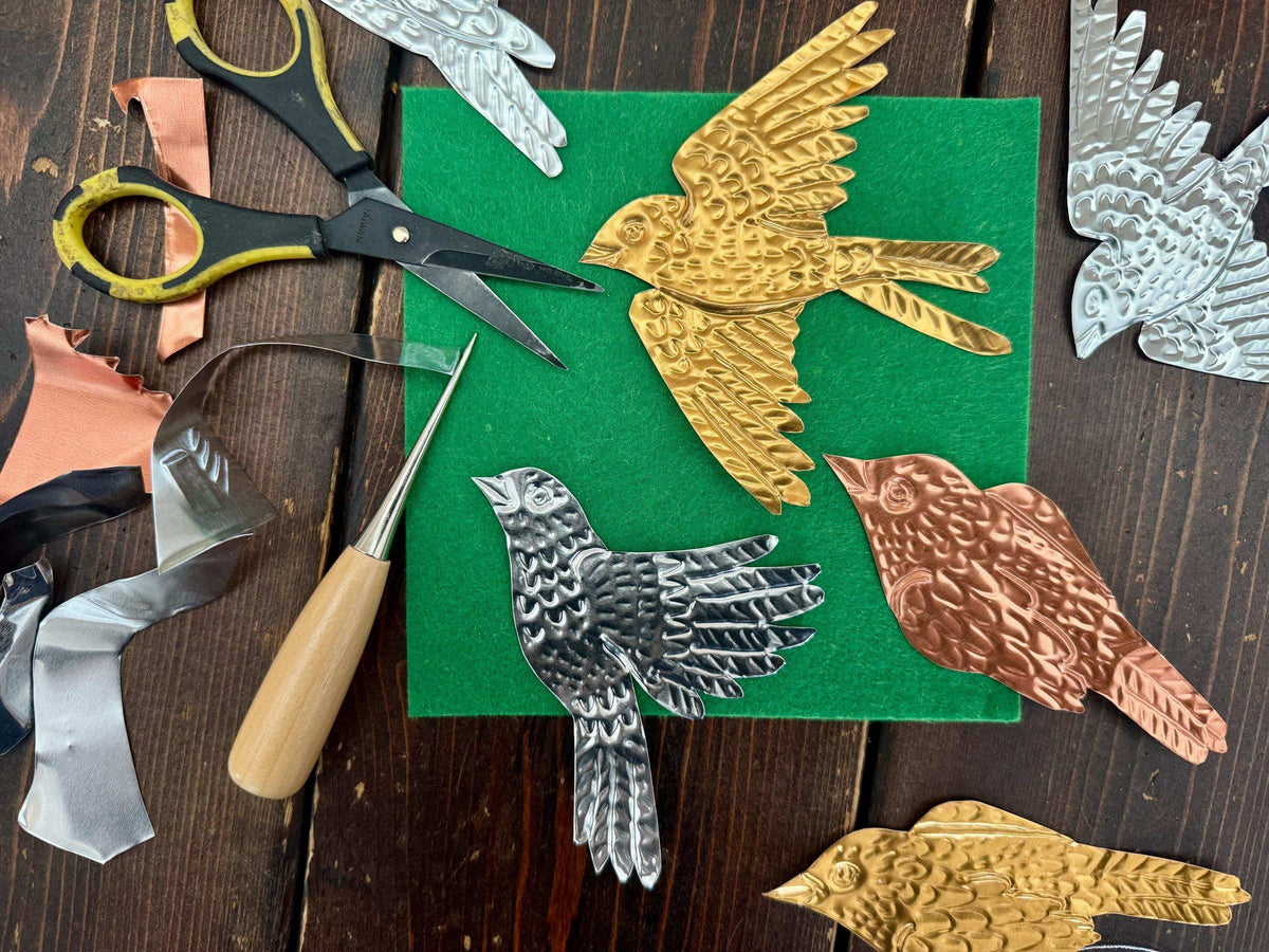Birds Metal Foil Garland Embossing Kit - DIY embossed metal craft kit - makes tin garland, ornaments, and decorations