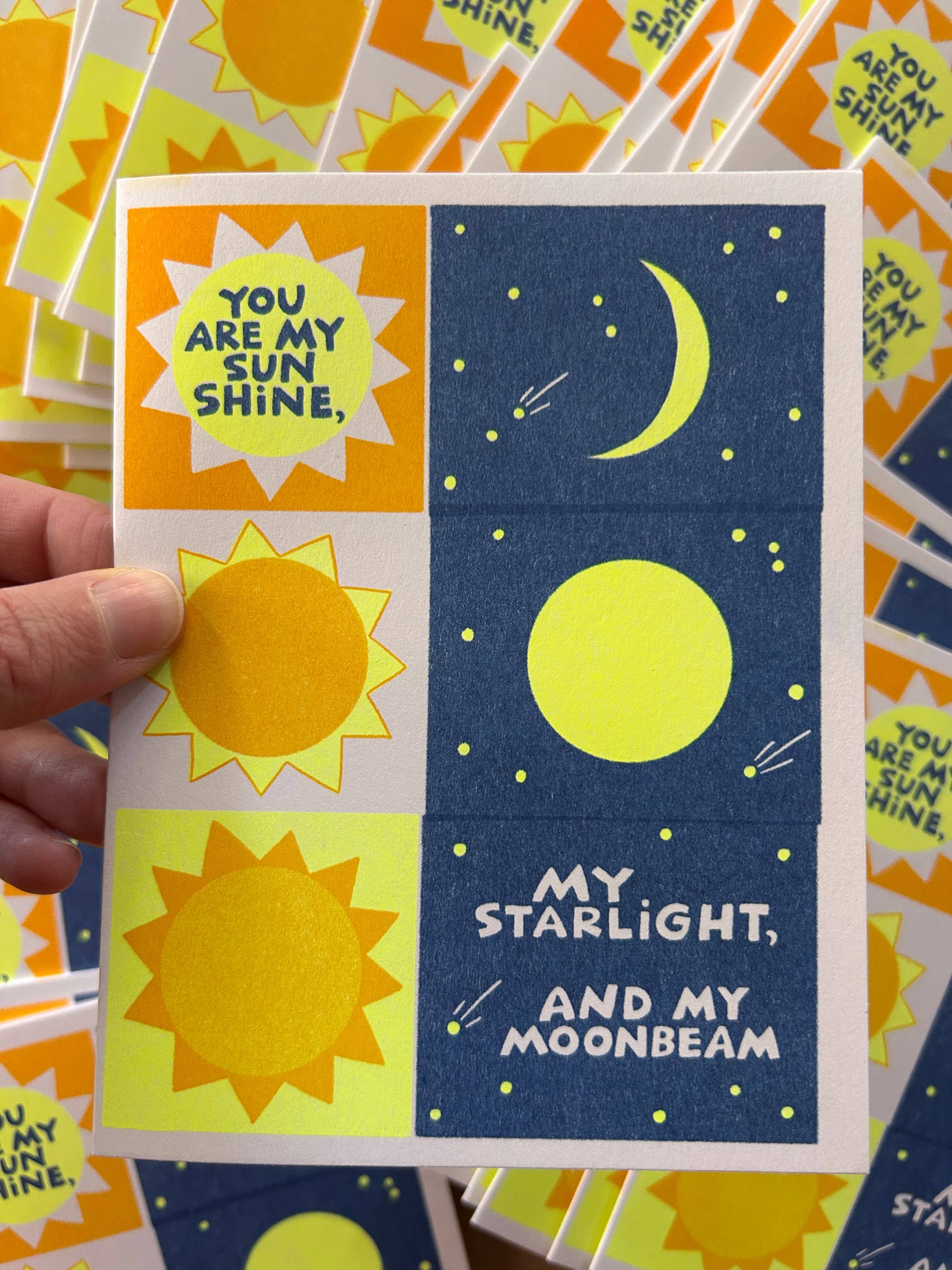 Sunshine, Starlight, Moonbeam - Risograph Greeting Card