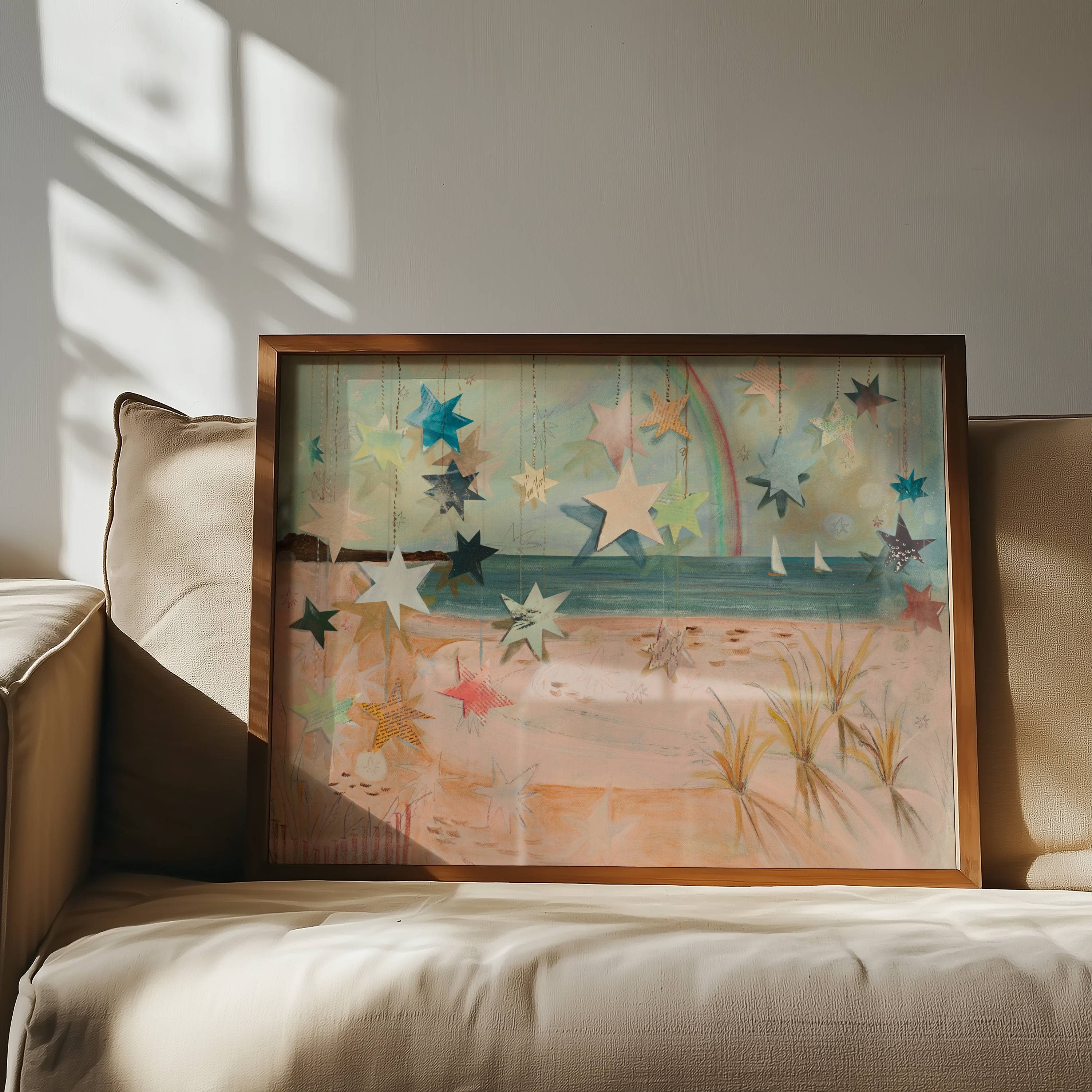 Pink Beach Art Print, Magical Nursery Art, Pastel Coastal: 8x10 inches