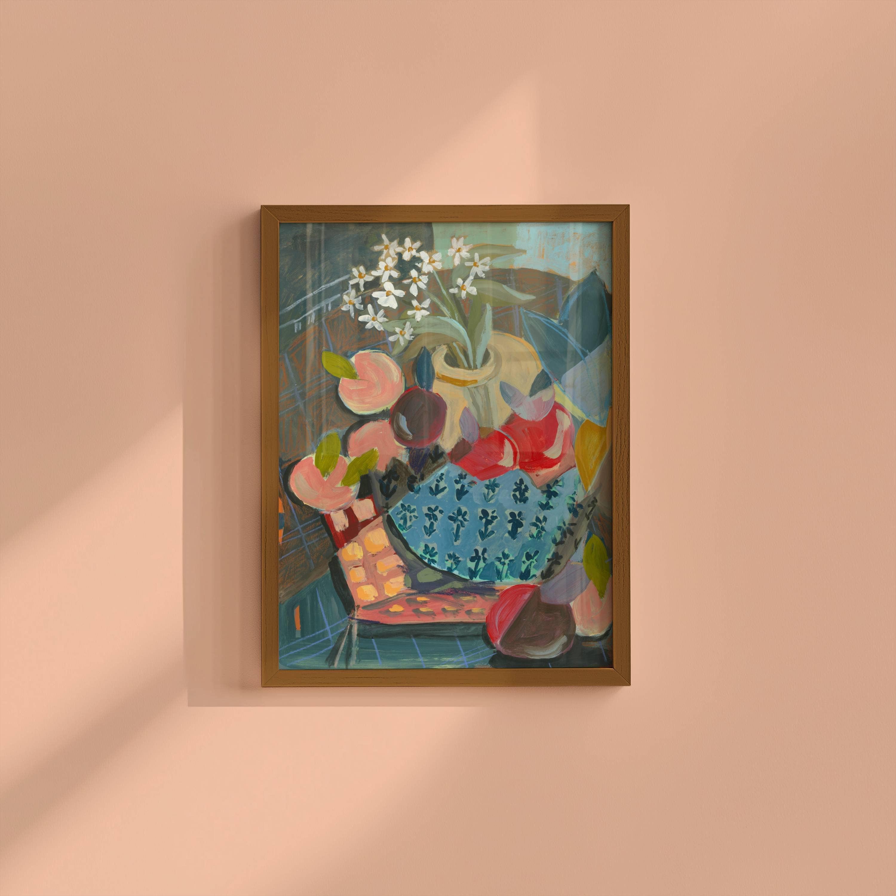 Moody Still Life print, Abstract Flowers & Fruit Art Print: 8″×10″