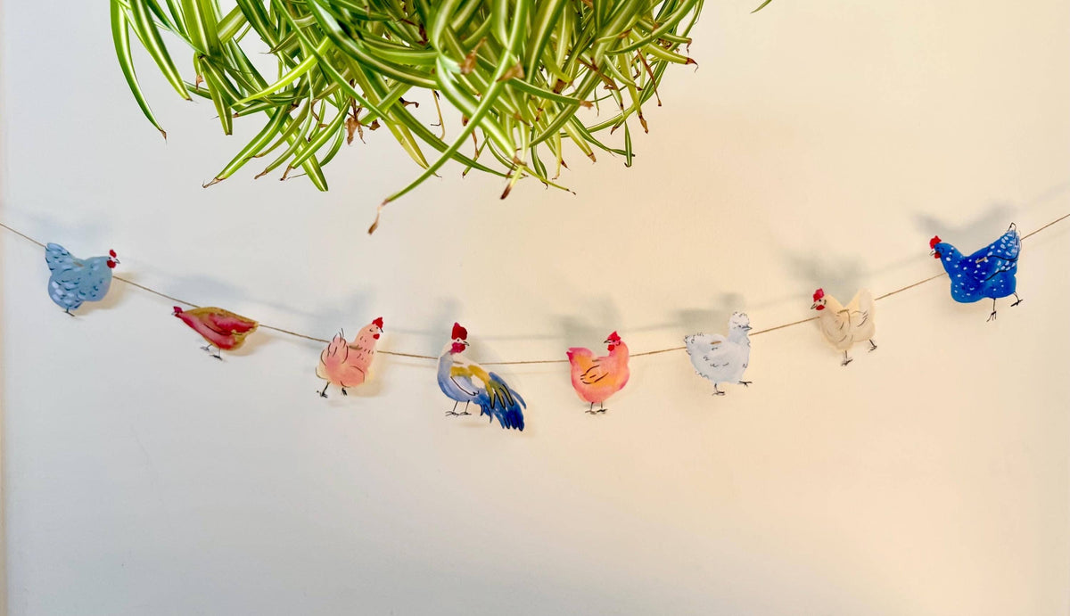 Chicken garland - Illustrated paper garland, Nature Lover Bunting