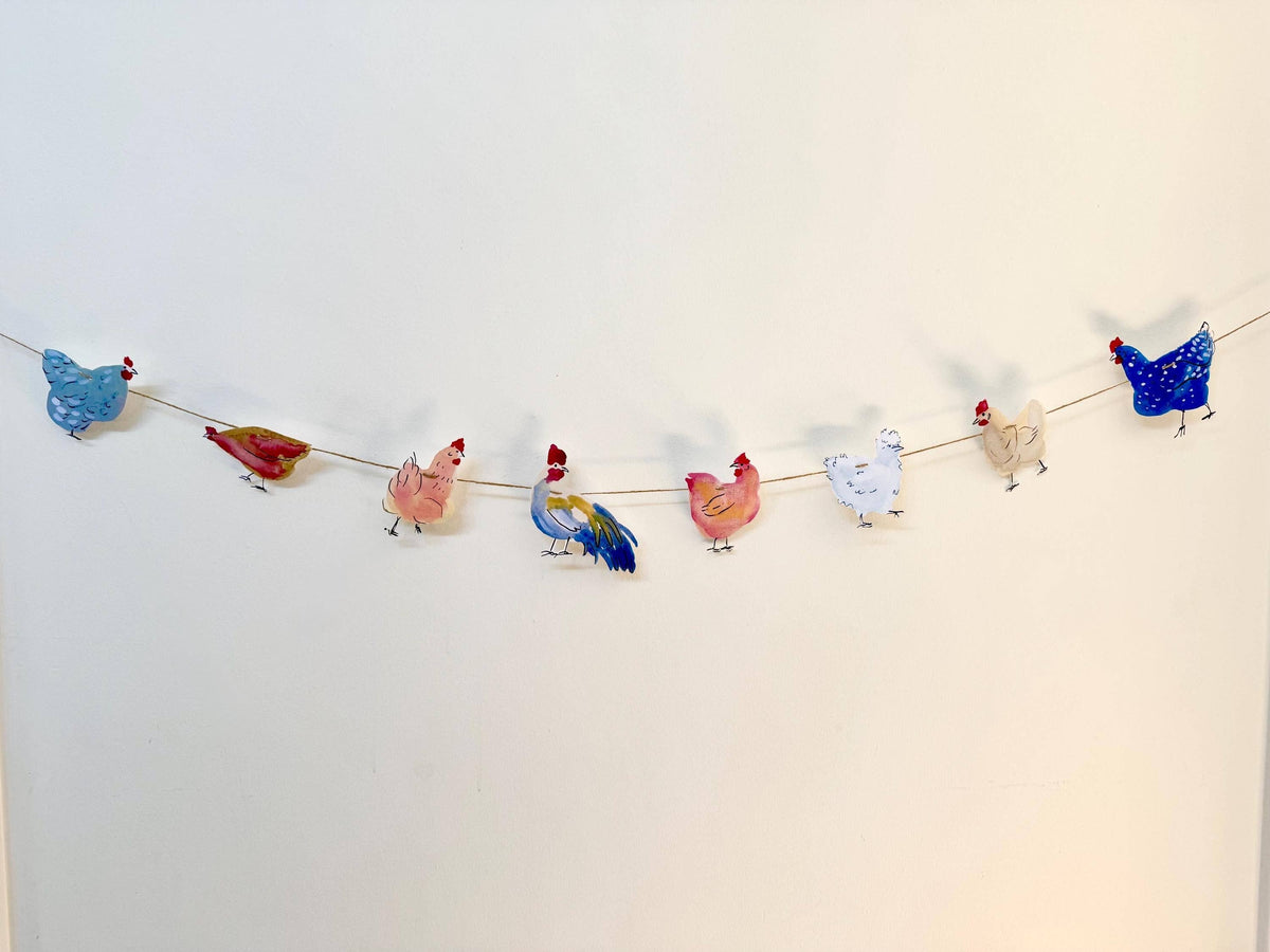 Chicken garland - Illustrated paper garland, Nature Lover Bunting