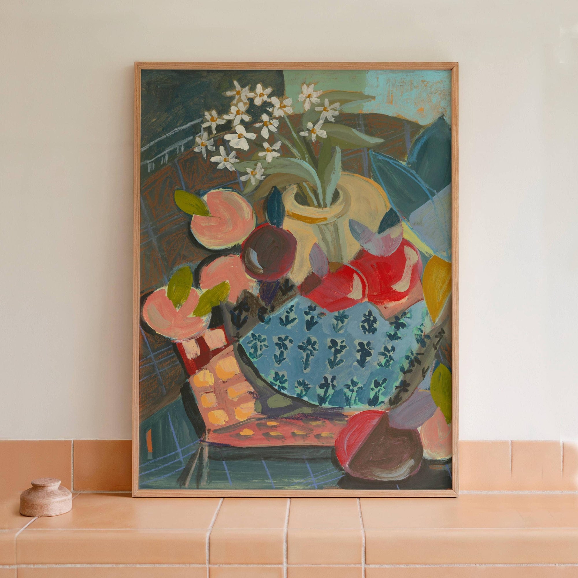 Moody Still Life print, Abstract Flowers & Fruit Art Print: 8″×10″