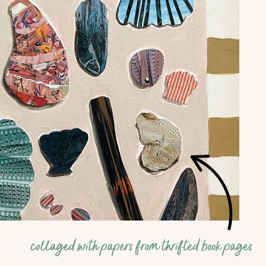 Pink Shell Art Print, Quilt Art, Beach Art, Seashell Art: 8″×10″