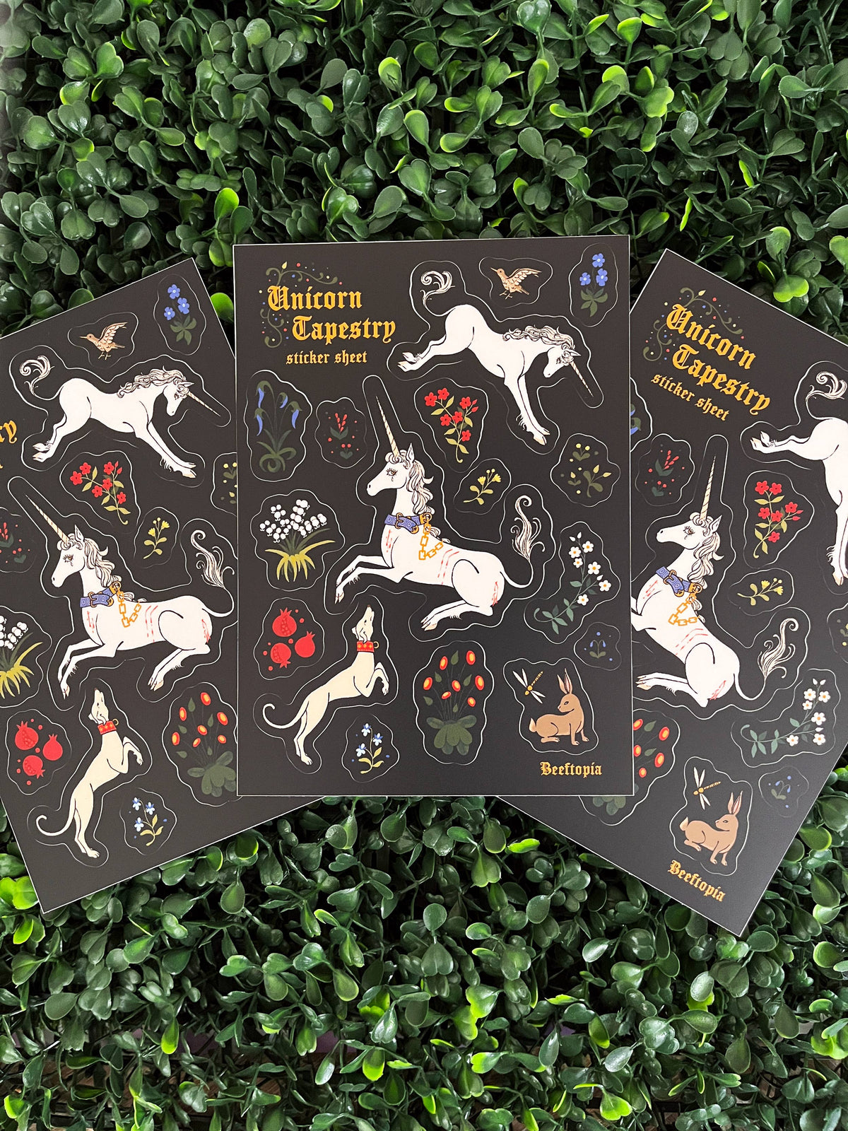 Unicorn Tapestry Medieval Waterproof Vinyl Sticker Sheet