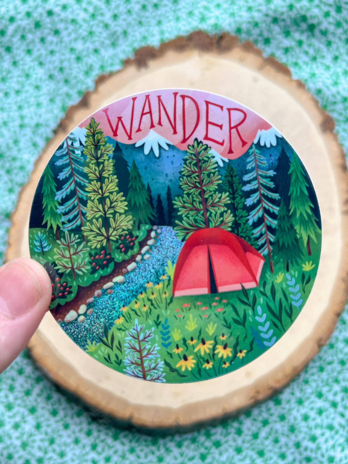 Wander Glittery Camping Vinyl Sticker