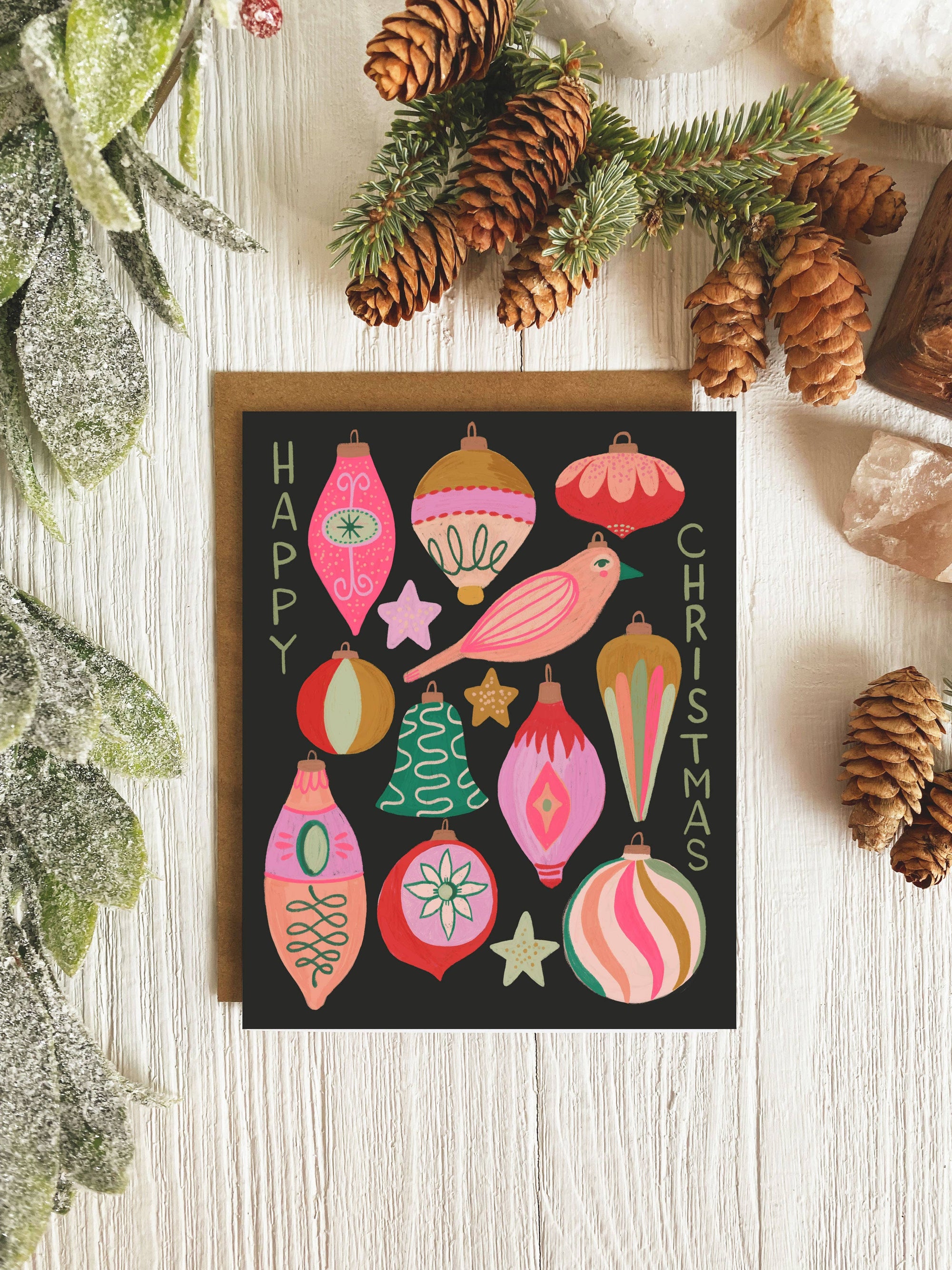 Retro Christmas Ornaments SET of 6 | Holiday Card Set