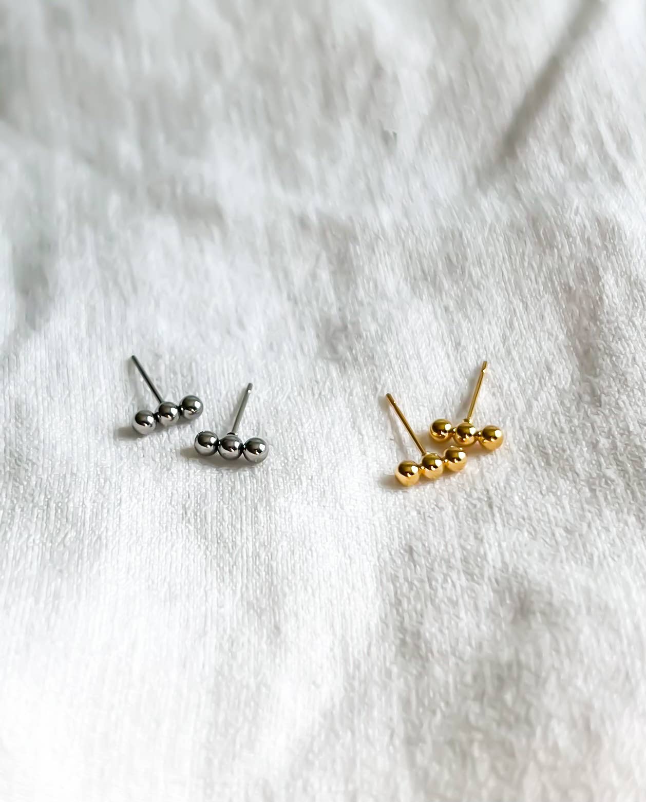 Three Bead Stud: Yellow Gold