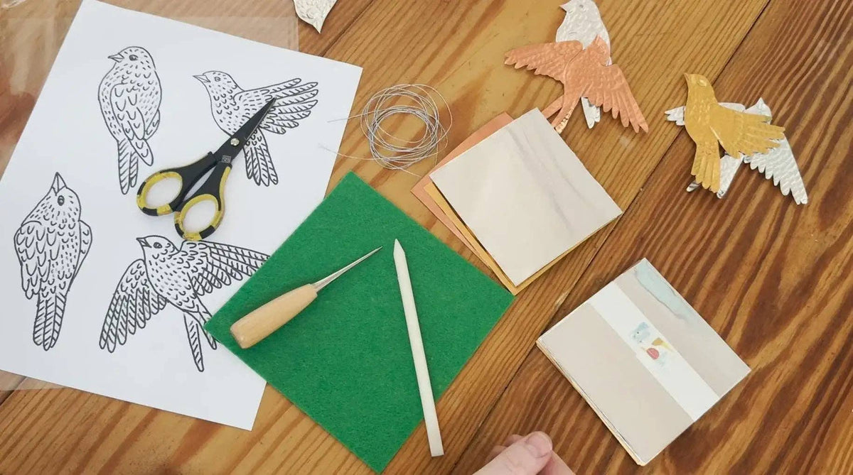 Birds Metal Foil Garland Embossing Kit - DIY embossed metal craft kit - makes tin garland, ornaments, and decorations