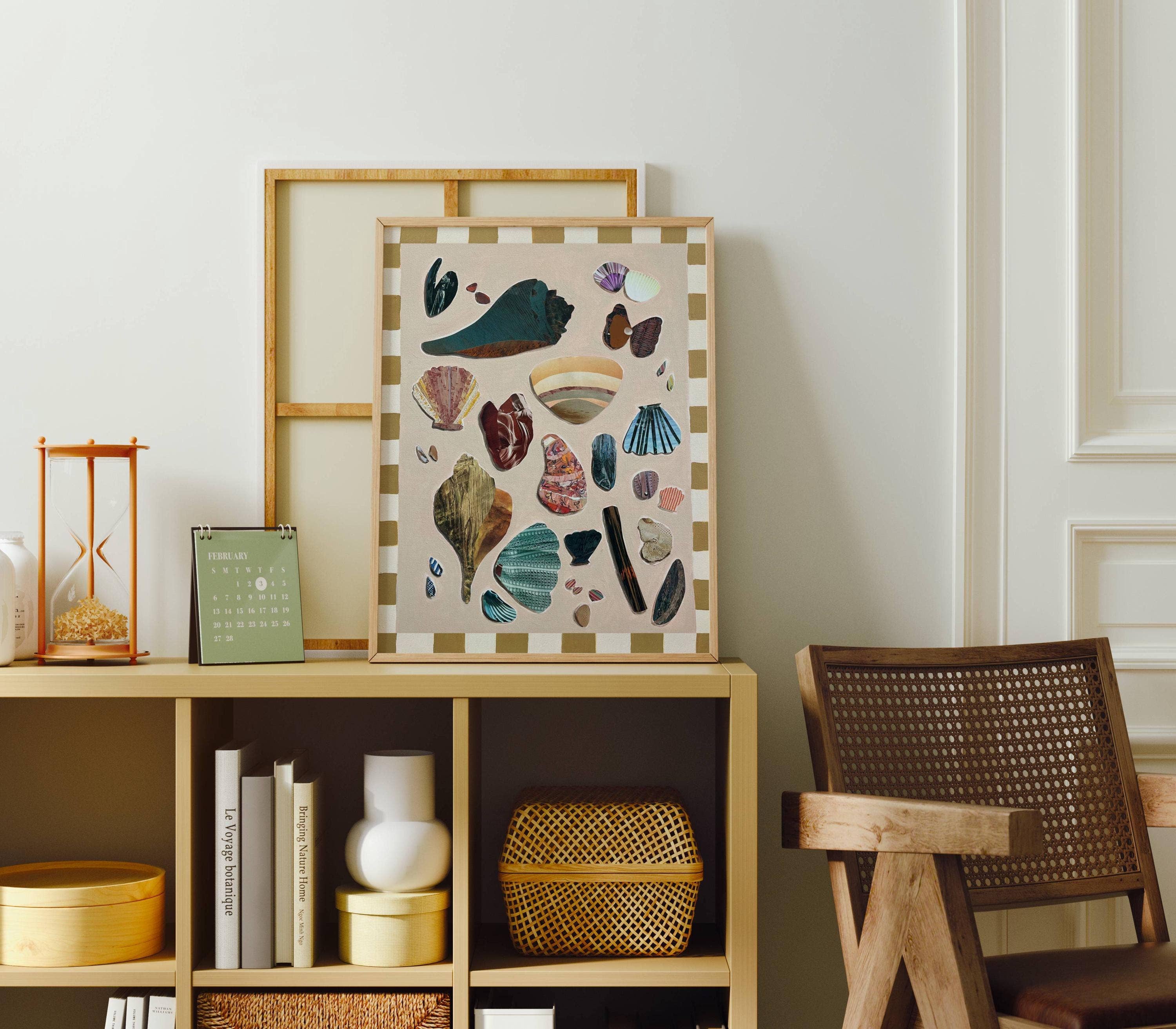 Pink Shell Art Print, Quilt Art, Beach Art, Seashell Art: 8″×10″