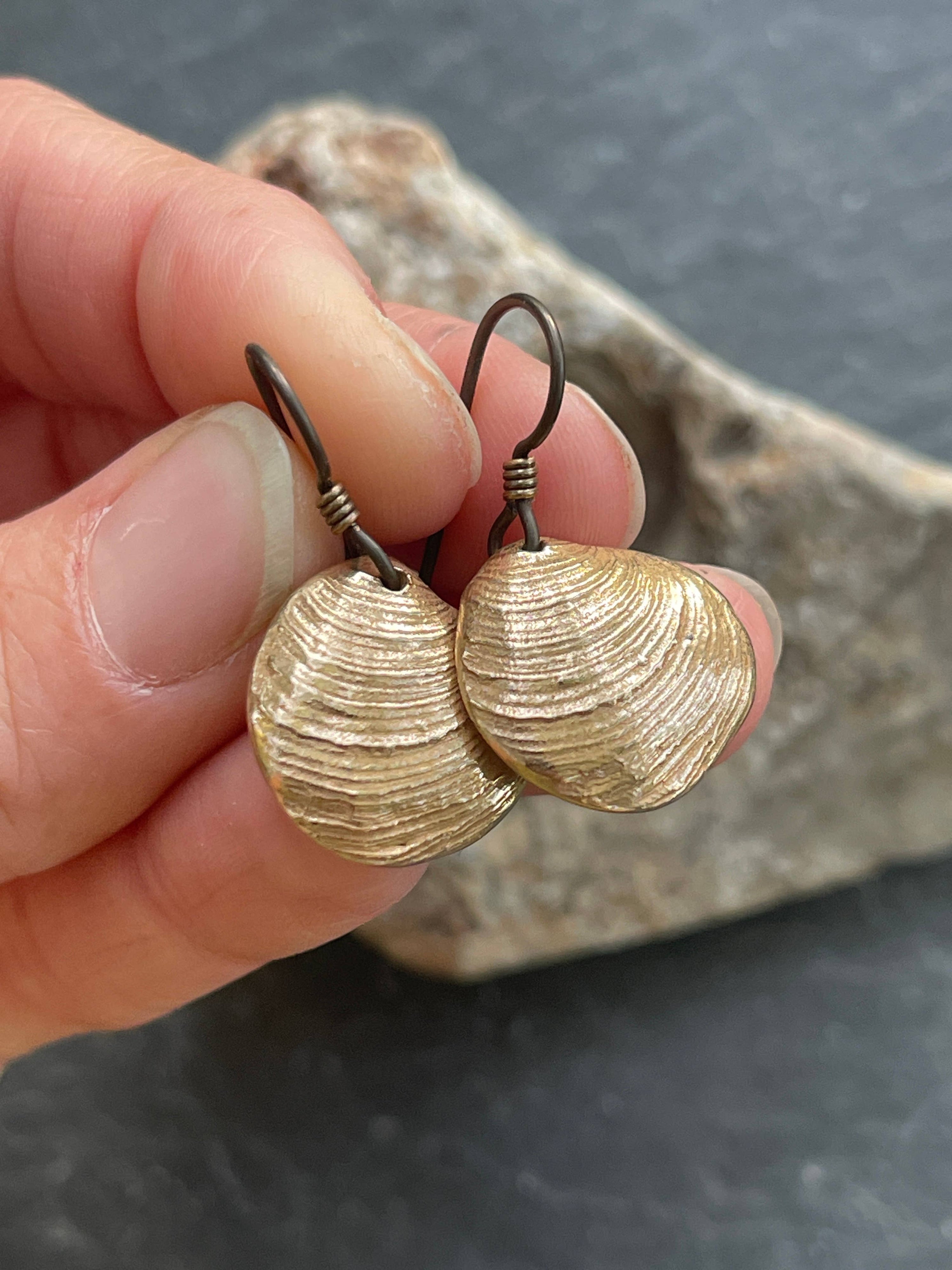 Cockle Fossil Dangly Earrings- Bronze