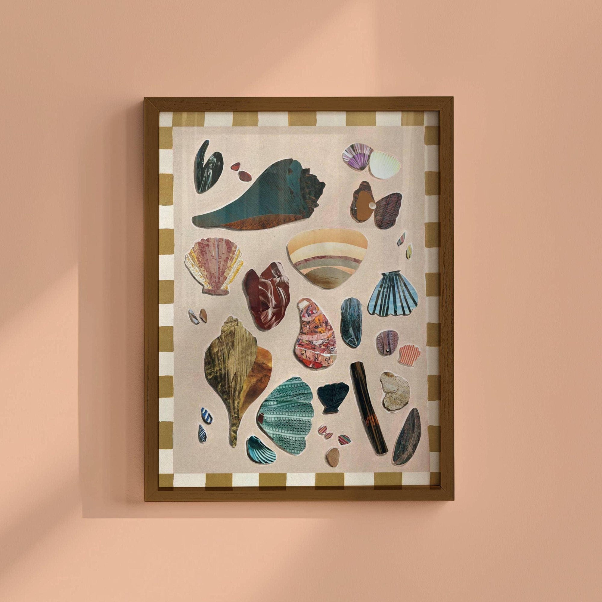 Pink Shell Art Print, Quilt Art, Beach Art, Seashell Art: 8″×10″