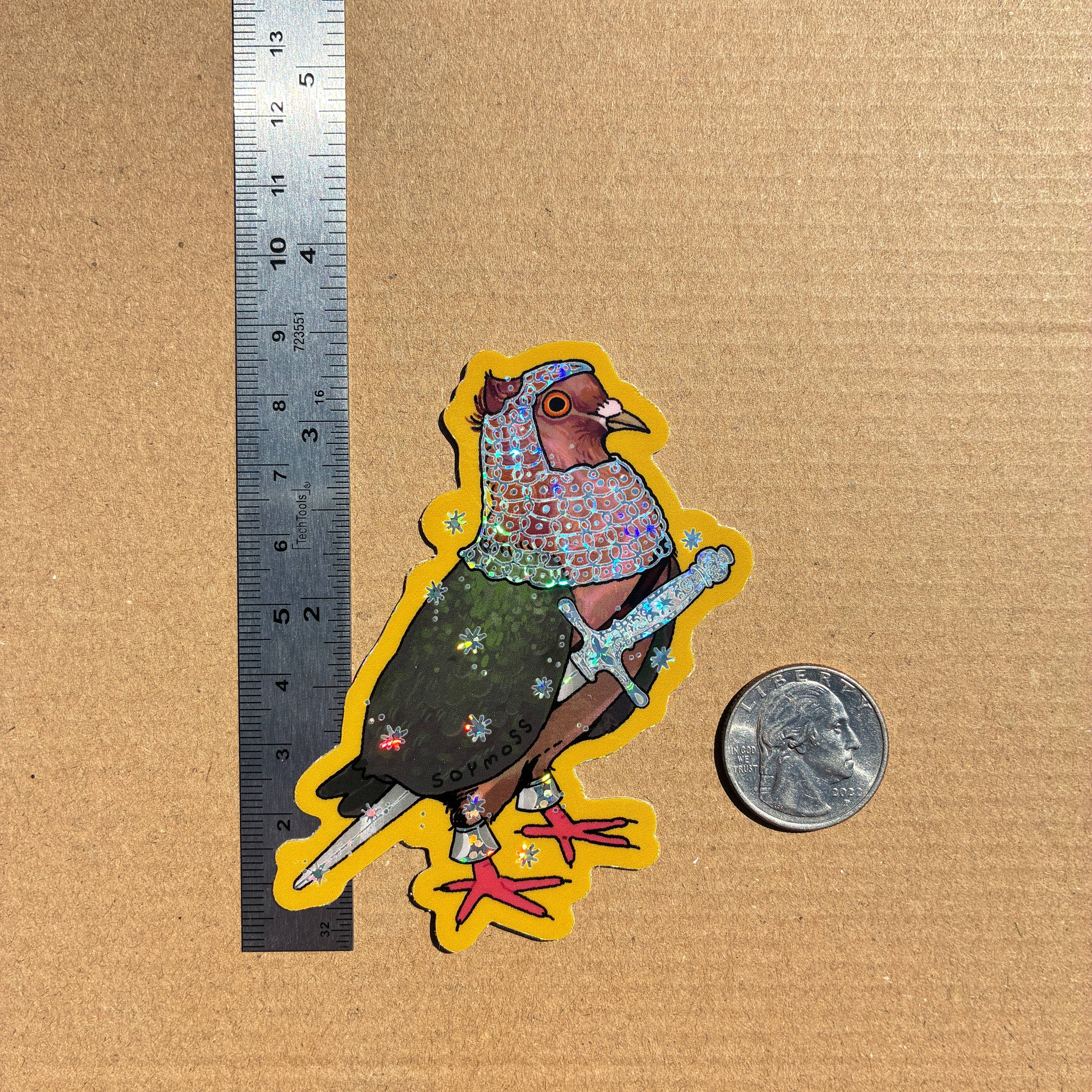 Archangel Pigeon in Armor Glitter Sticker