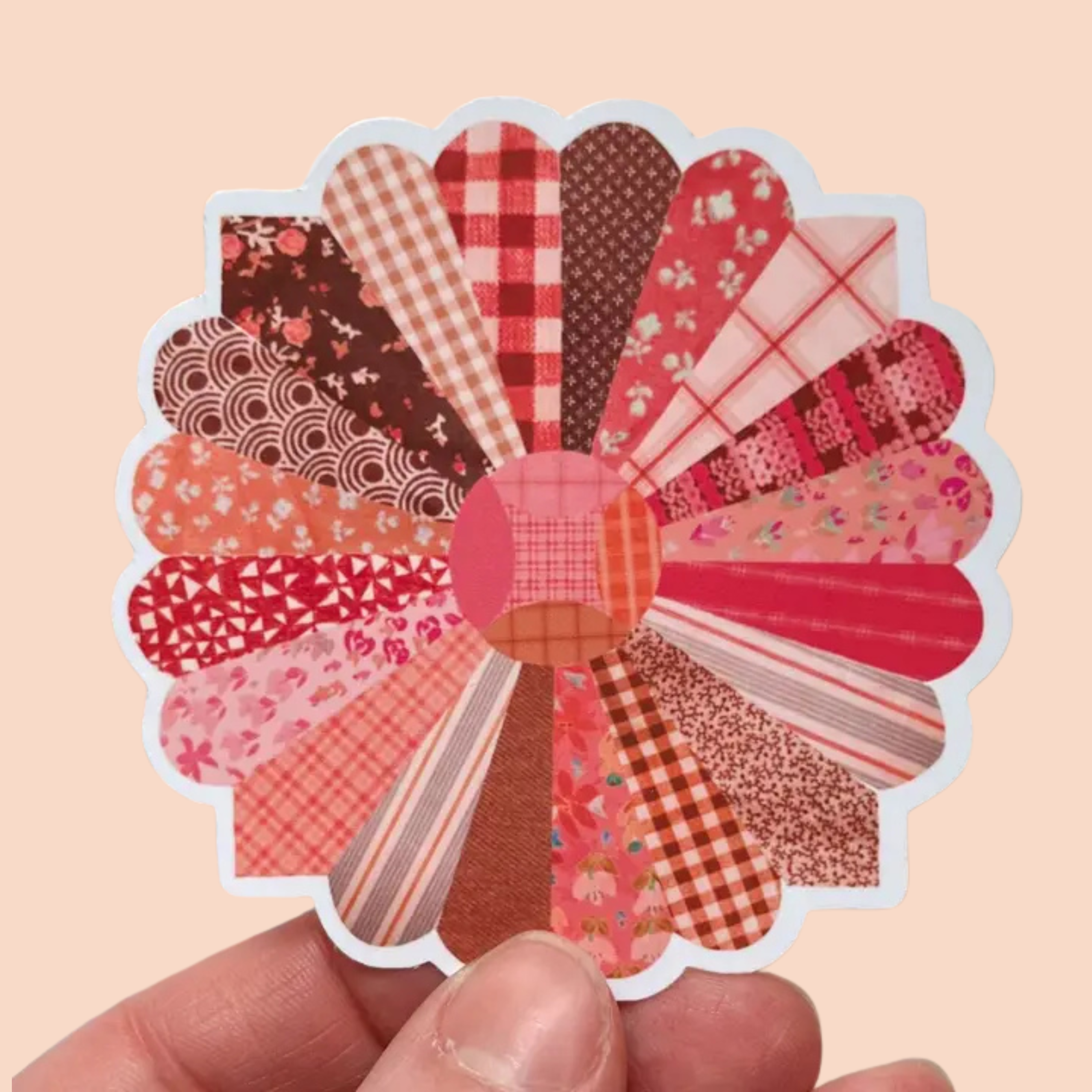 Pink Quilt Flower Vinyl Stickers, Sewing Sticker