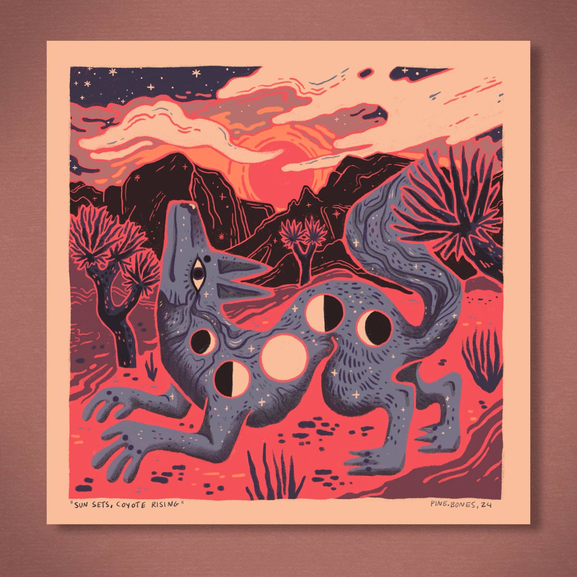 Coyote Rising - 8x8 Nature Wilderness Art Print 