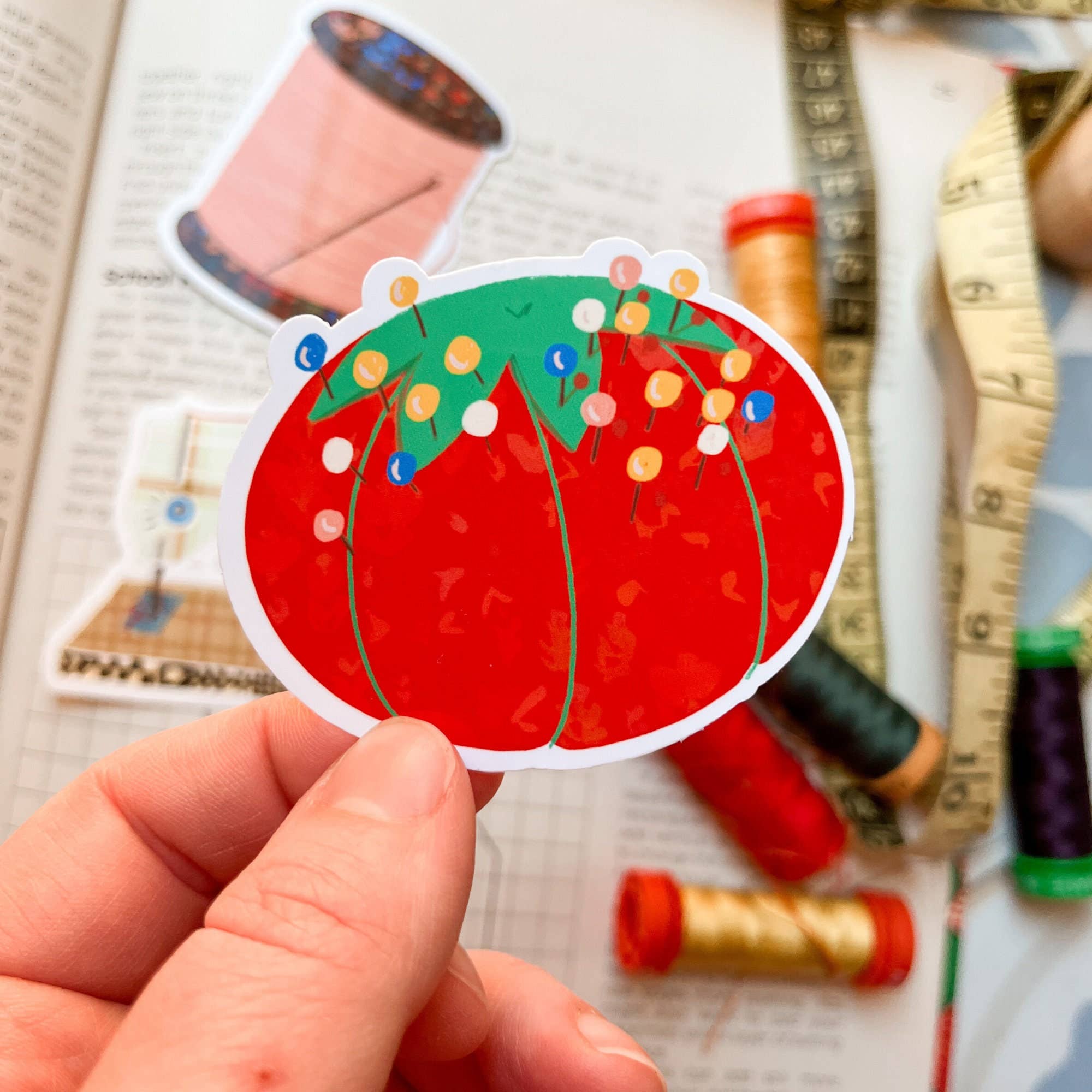 Red Pin Cushion Sticker