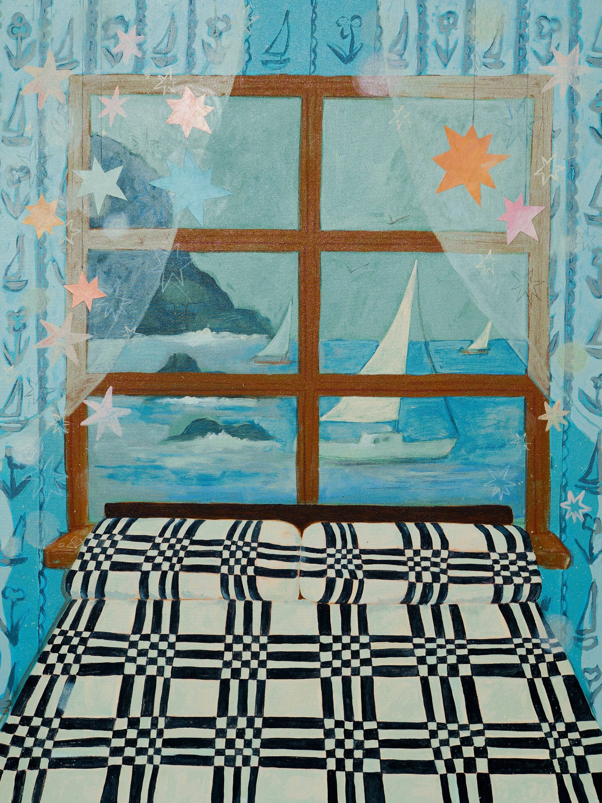 Blue Sailboat painting, coastal wall art, nautical art: 8″×10″