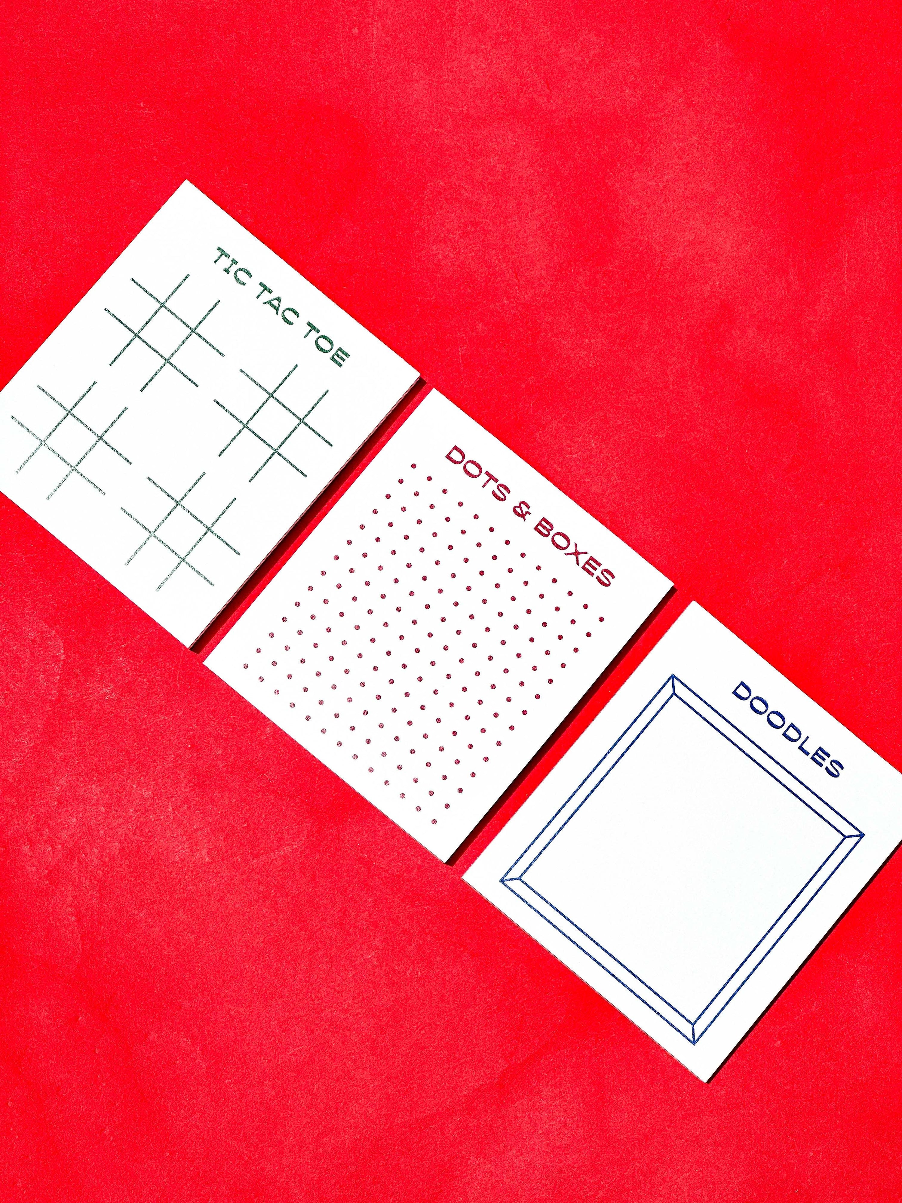 Gaming Notepad 3 Pack - Tic Tac Toe, Dots & Boxes, Doodles