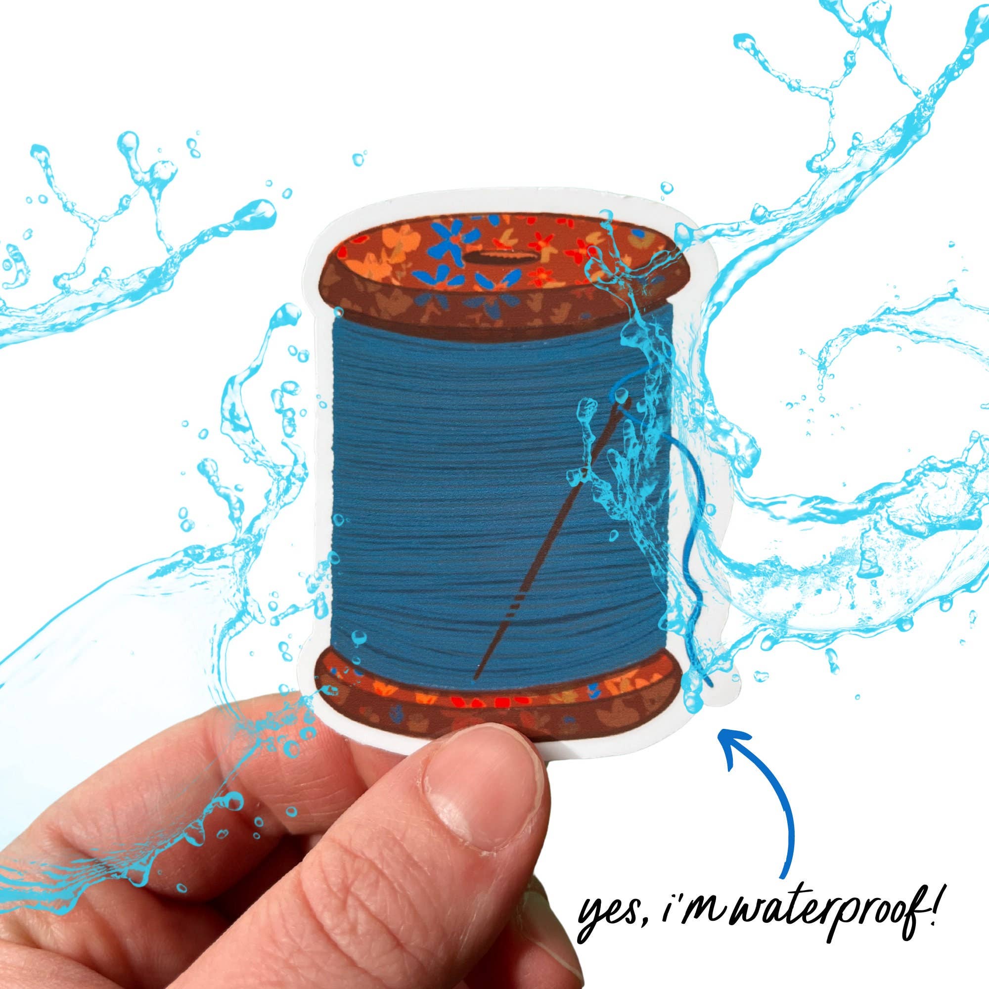 Blue Spool Of Thread Vinyl Stickers, Quilting Sewing Sticker